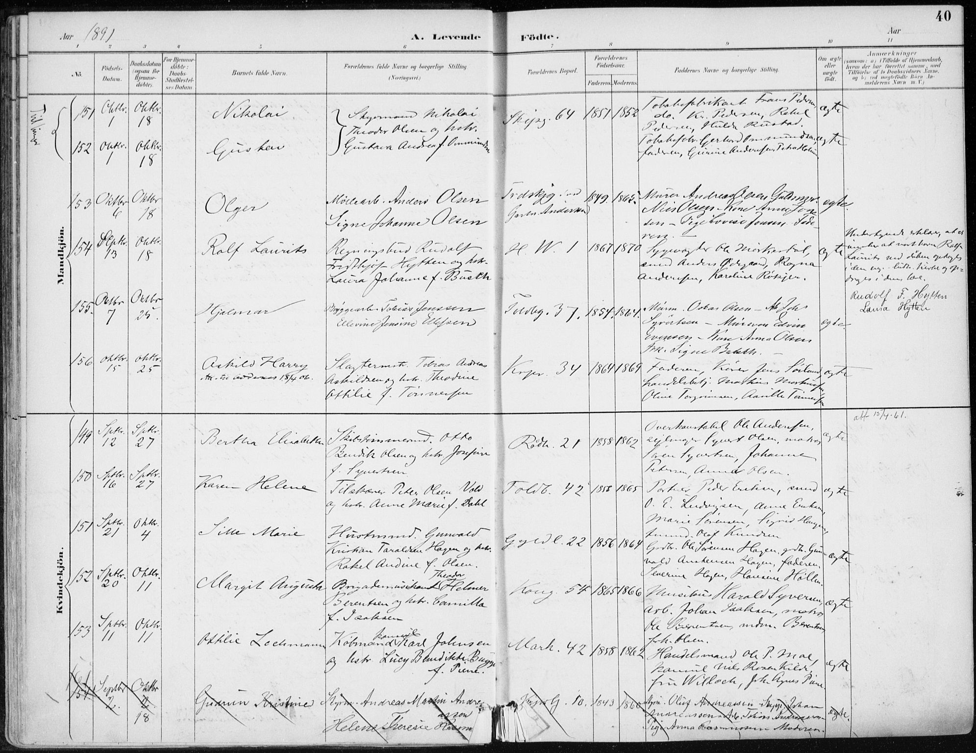Kristiansand domprosti, AV/SAK-1112-0006/F/Fa/L0019: Ministerialbok nr. A 18, 1890-1897, s. 40