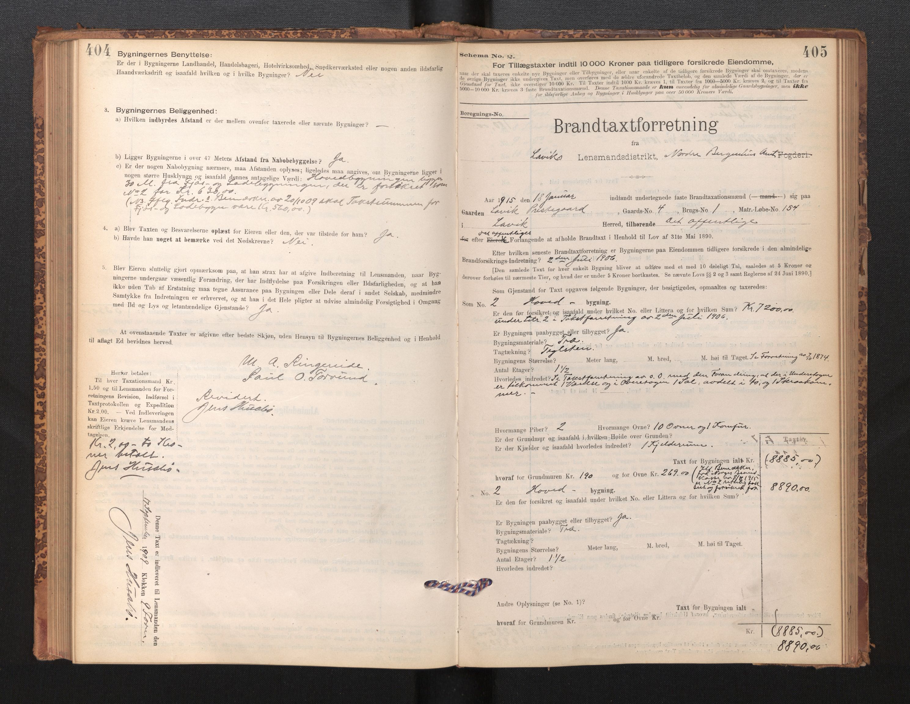 Lensmannen i Lavik, SAB/A-29101/0012/L0002: Branntakstprotokoll, skjematakst, 1895-1933, s. 404-405
