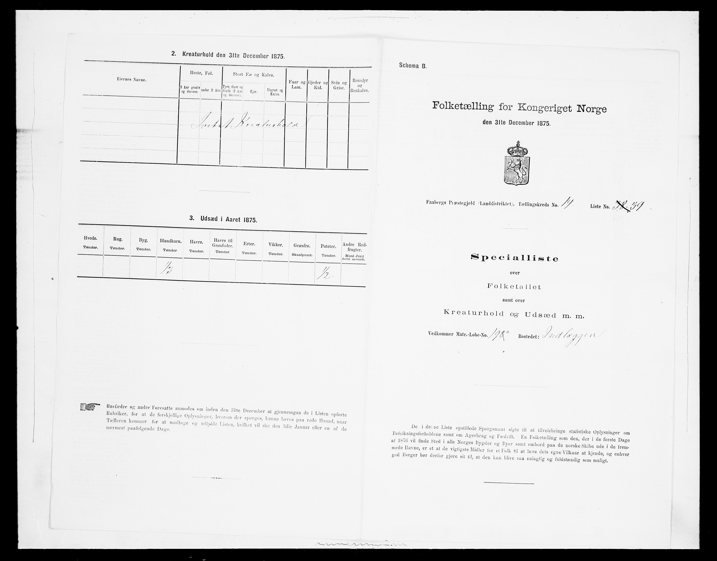 SAH, Folketelling 1875 for 0524L Fåberg prestegjeld, Fåberg sokn og Lillehammer landsokn, 1875, s. 1792