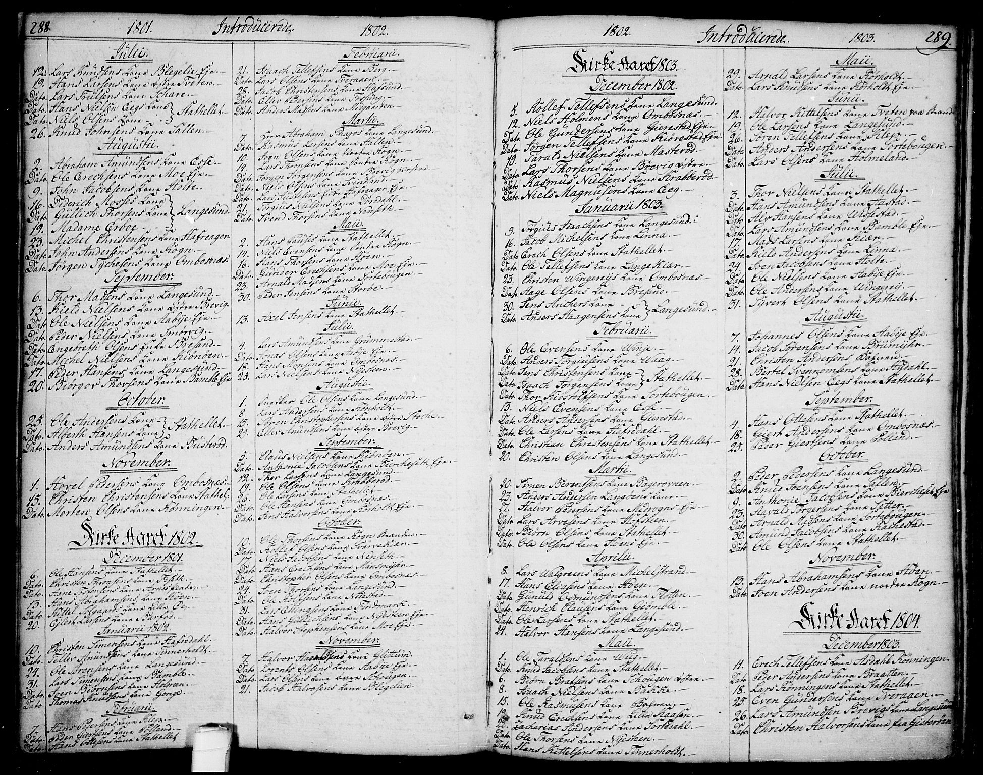 Bamble kirkebøker, AV/SAKO-A-253/F/Fa/L0002: Ministerialbok nr. I 2, 1775-1814, s. 288-289