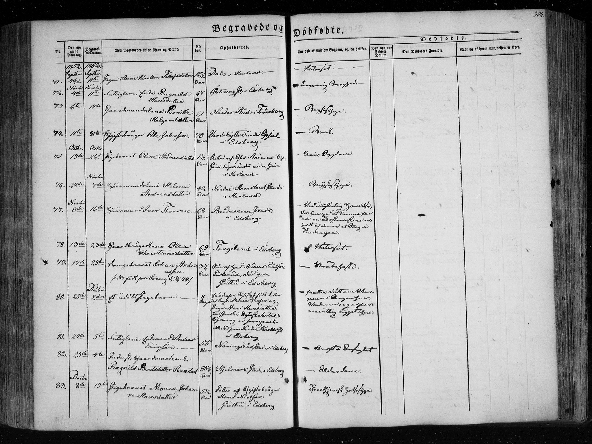 Eidsberg prestekontor Kirkebøker, AV/SAO-A-10905/F/Fa/L0009: Ministerialbok nr. I 9, 1849-1856, s. 304