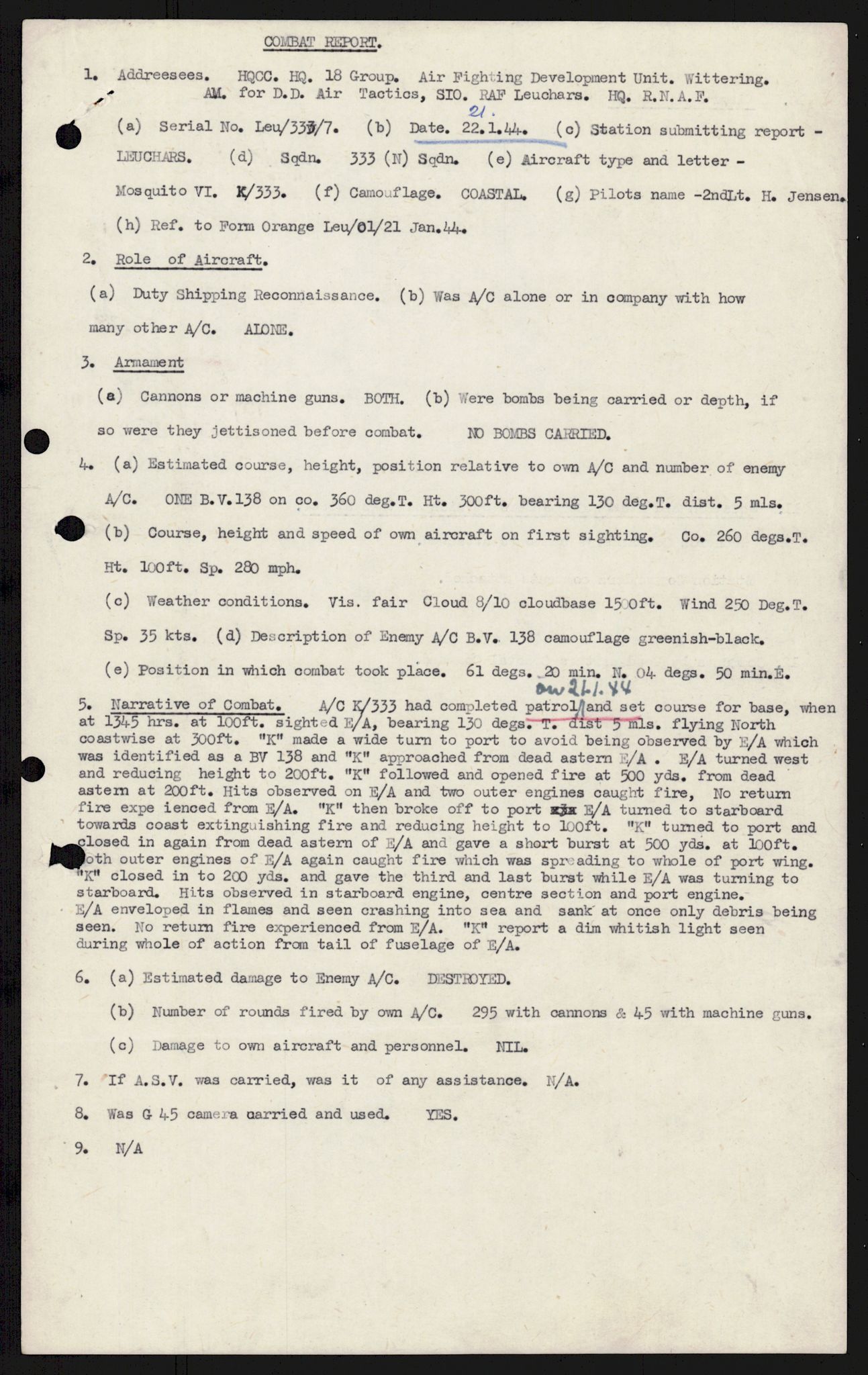 Forsvaret, 333 Skvadron, RA/RAFA-2003/1/Da/L0041: Combat, Crash and and Circumstantial Reports , 1943-1945, s. 413