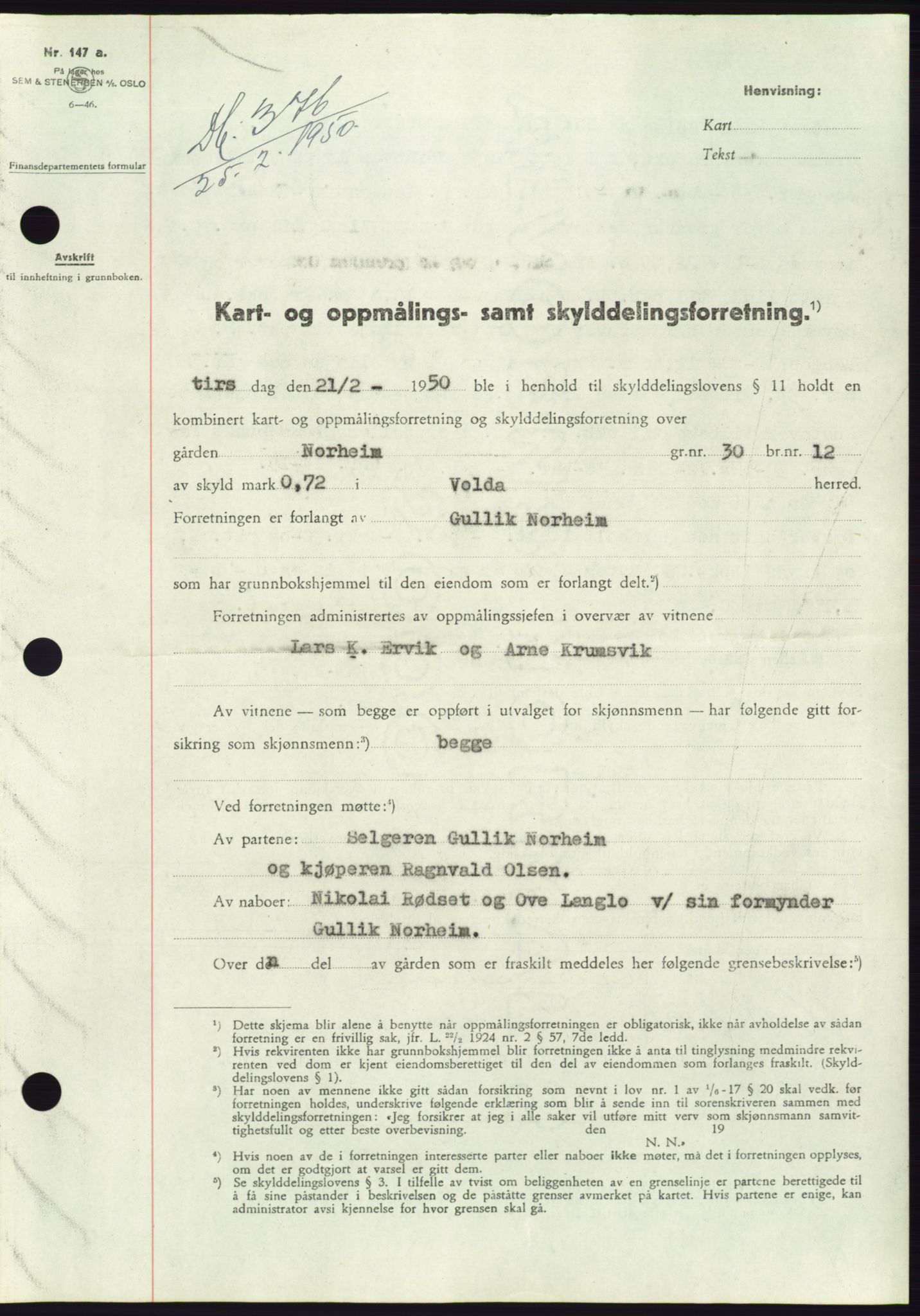Søre Sunnmøre sorenskriveri, SAT/A-4122/1/2/2C/L0086: Pantebok nr. 12A, 1949-1950, Dagboknr: 376/1950