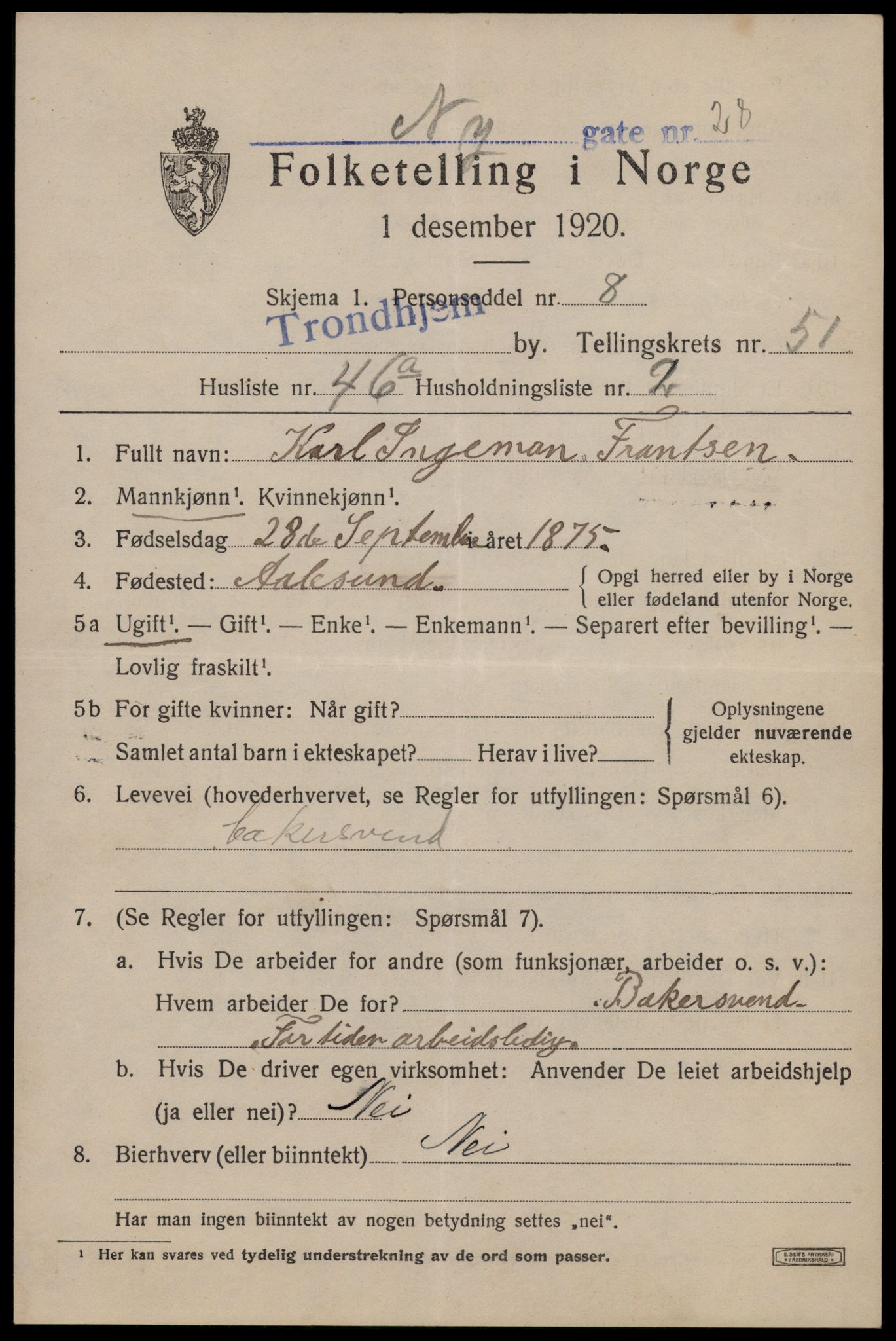 SAT, Folketelling 1920 for 1601 Trondheim kjøpstad, 1920, s. 106300