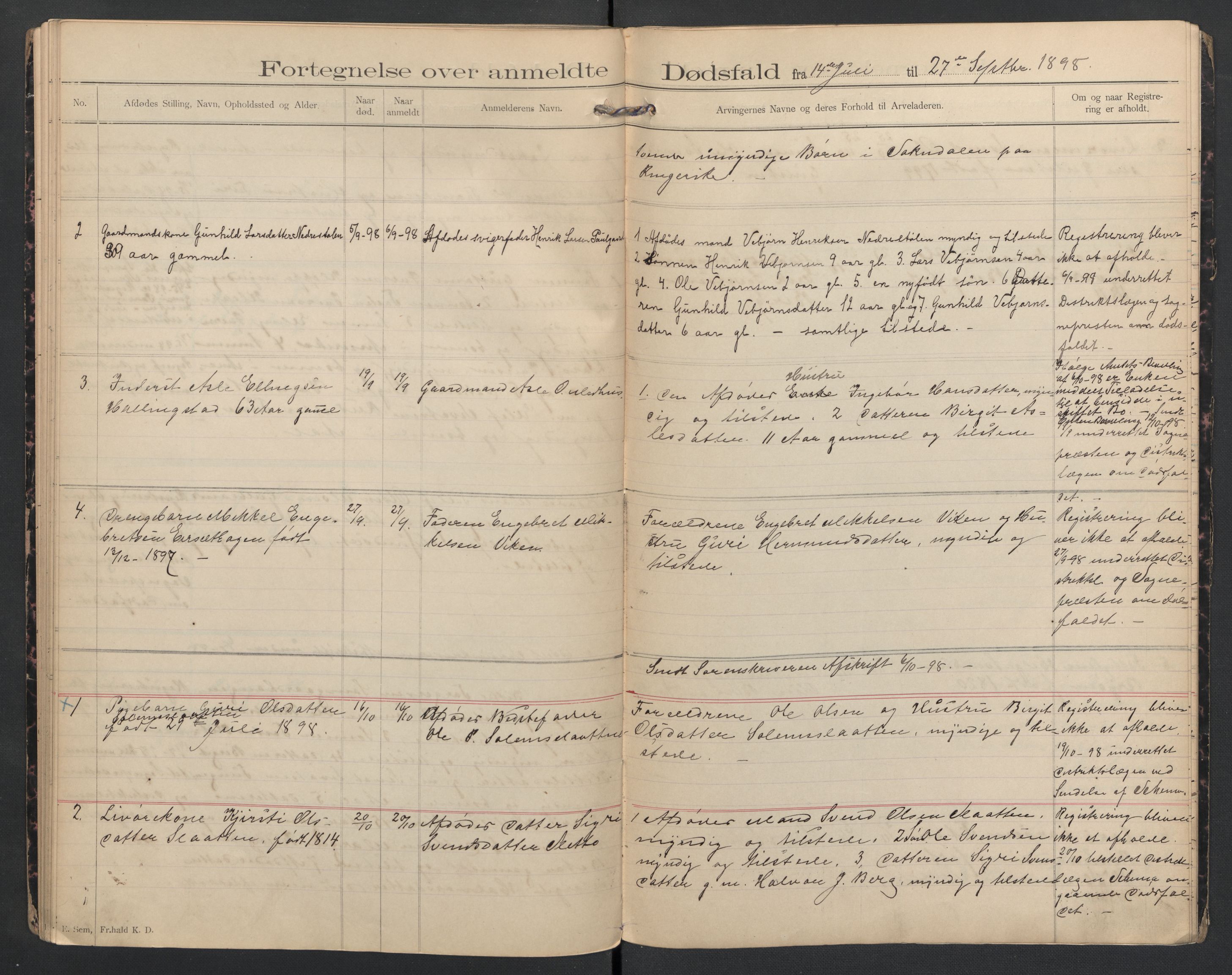 Hol lensmannskontor, SAKO/A-512/H/Ha/L0002: Dødsanmeldelsesprotokoll, 1893-1899