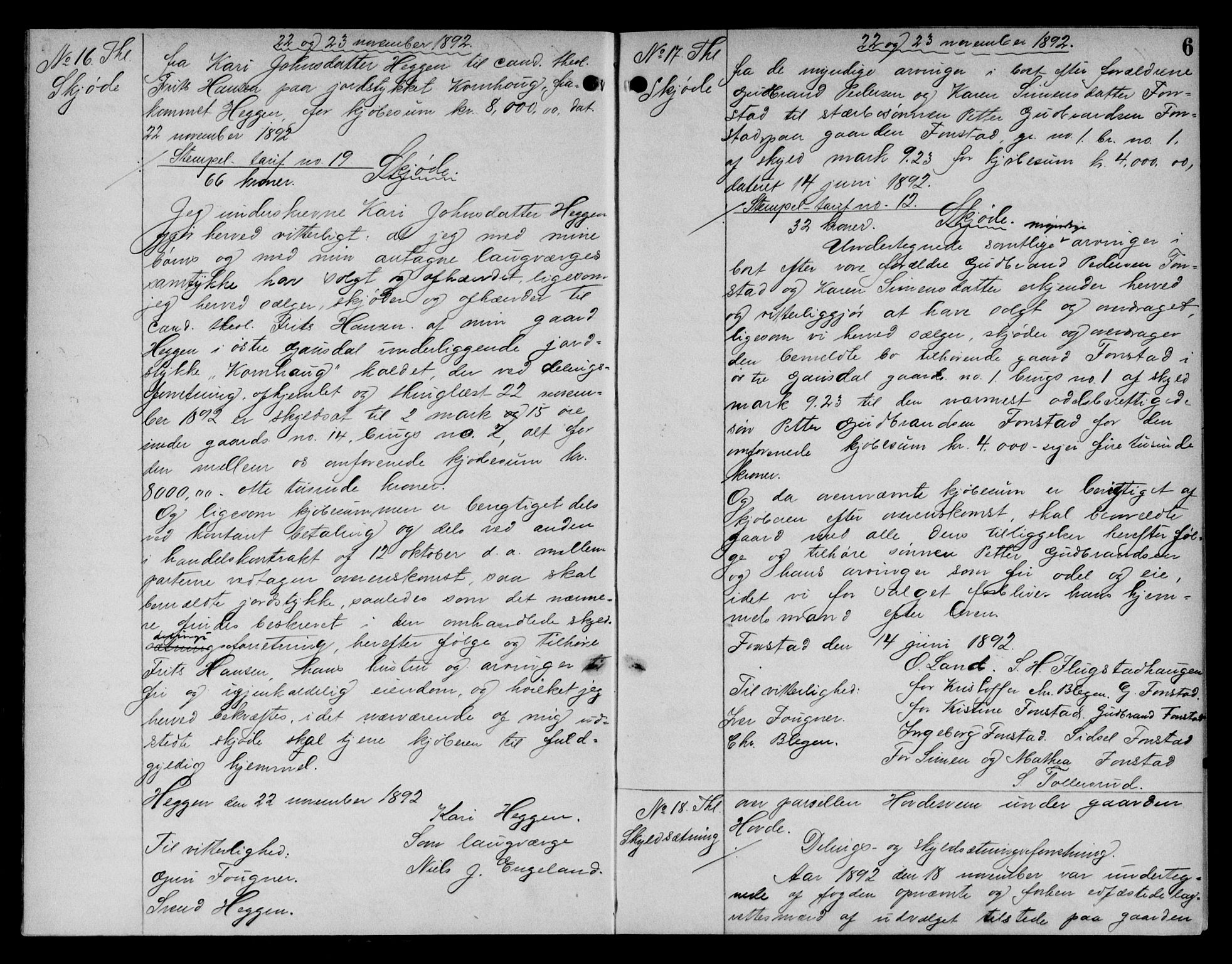 Sør-Gudbrandsdal tingrett, AV/SAH-TING-004/H/Hb/Hba/L0020: Pantebok nr. I 20, 1892-1894, s. 6