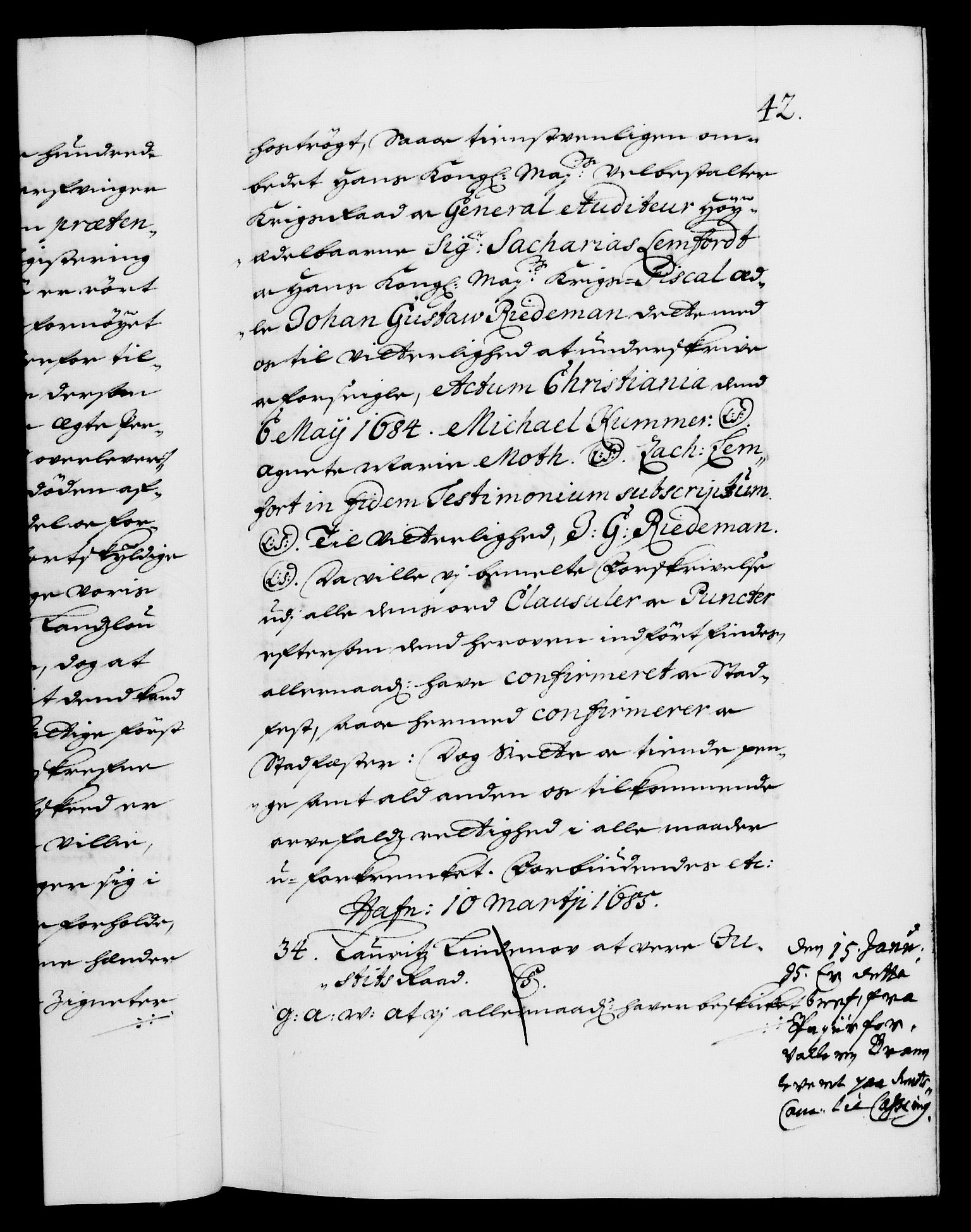 Danske Kanselli 1572-1799, AV/RA-EA-3023/F/Fc/Fca/Fcaa/L0014: Norske registre (mikrofilm), 1685-1687, s. 42a