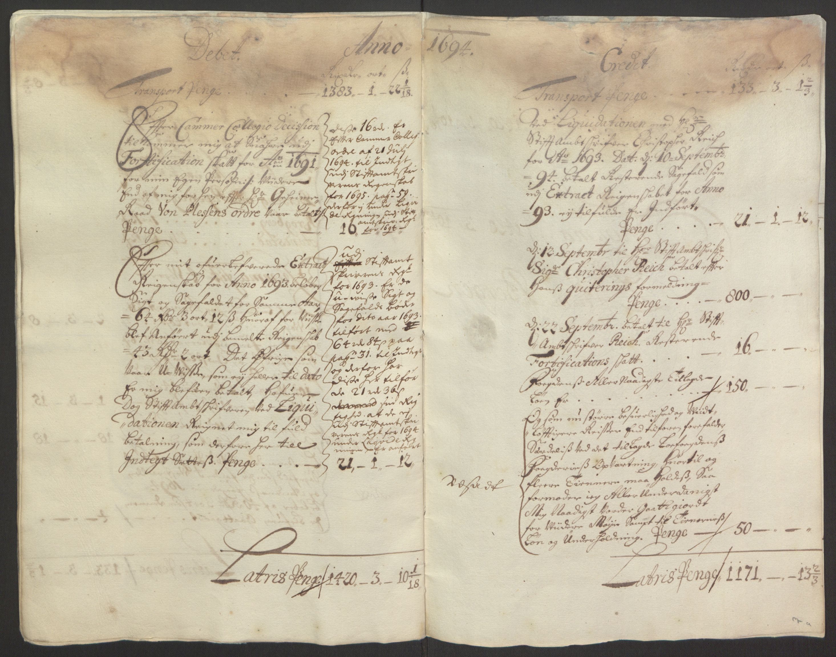 Rentekammeret inntil 1814, Reviderte regnskaper, Fogderegnskap, RA/EA-4092/R67/L4677: Fogderegnskap Vesterålen, Andenes og Lofoten, 1694-1695, s. 11