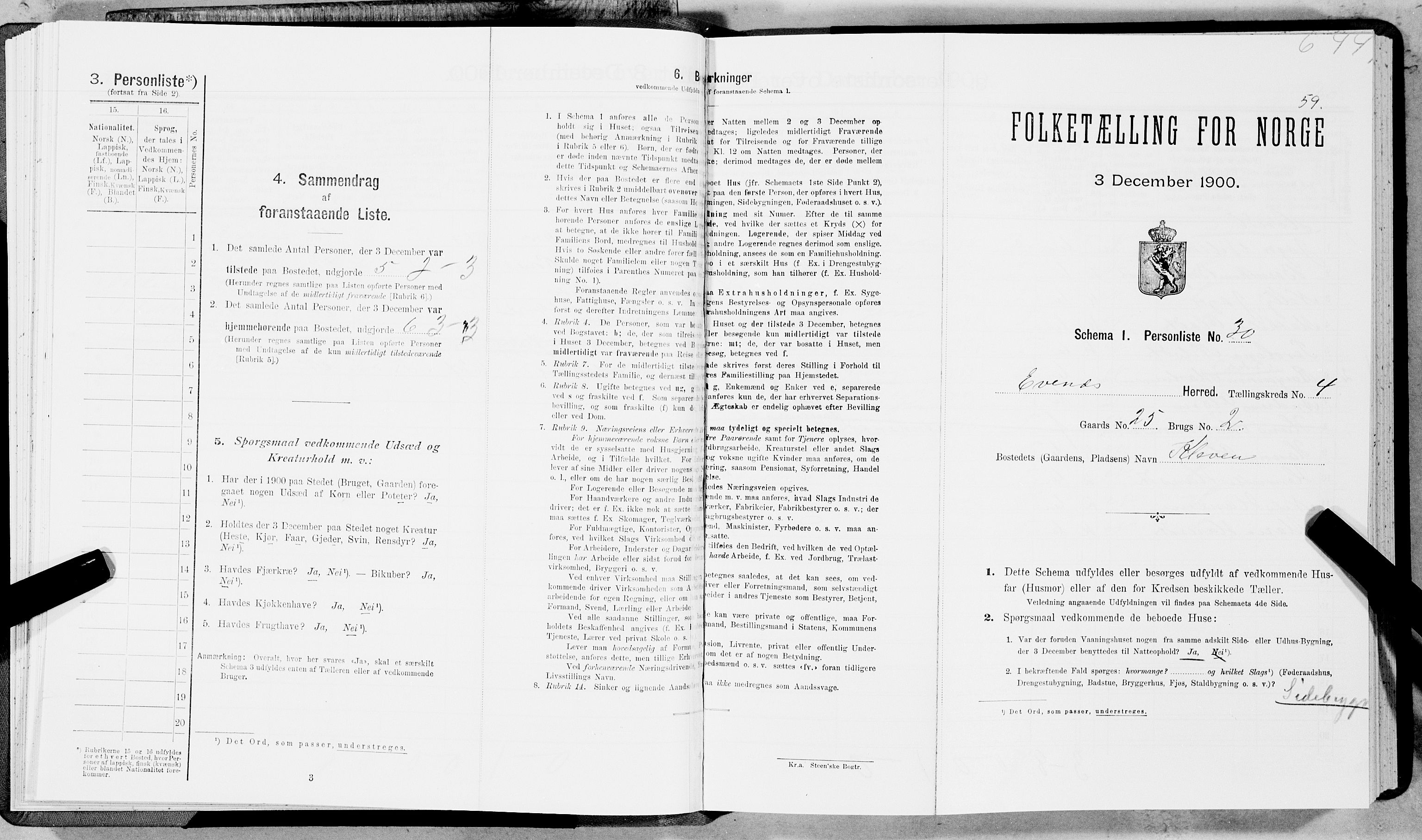SAT, Folketelling 1900 for 1853 Evenes herred, 1900, s. 405