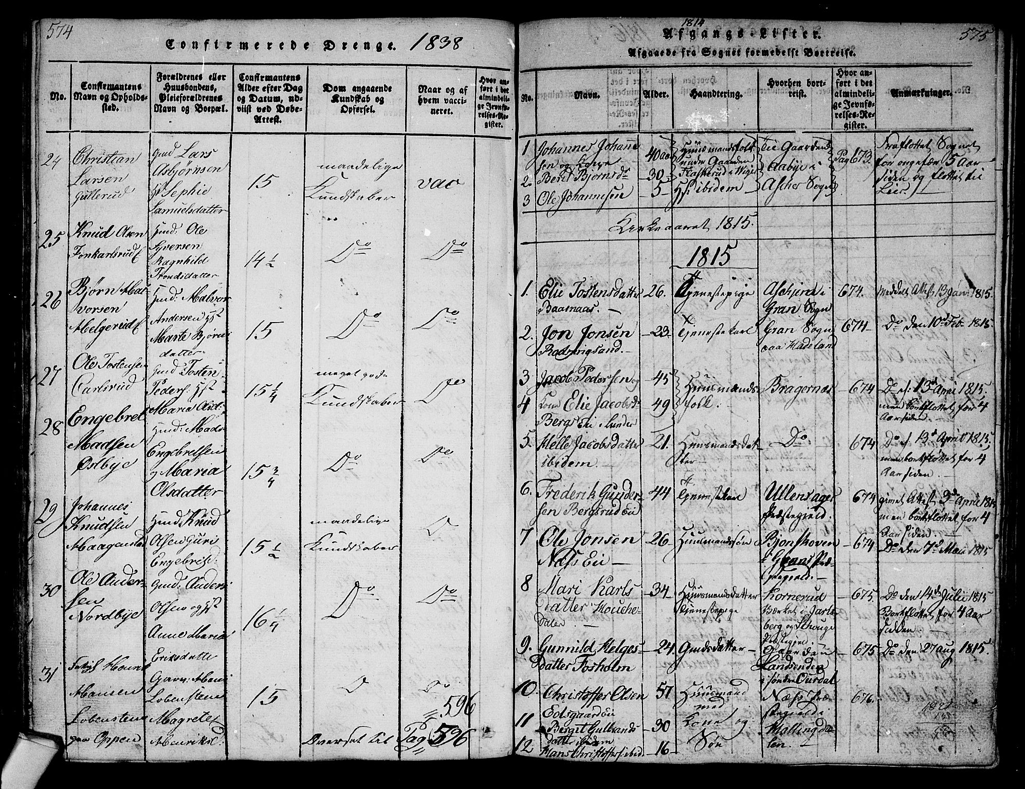 Norderhov kirkebøker, AV/SAKO-A-237/G/Ga/L0003: Klokkerbok nr. I 3 /2, 1814-1876, s. 574-575