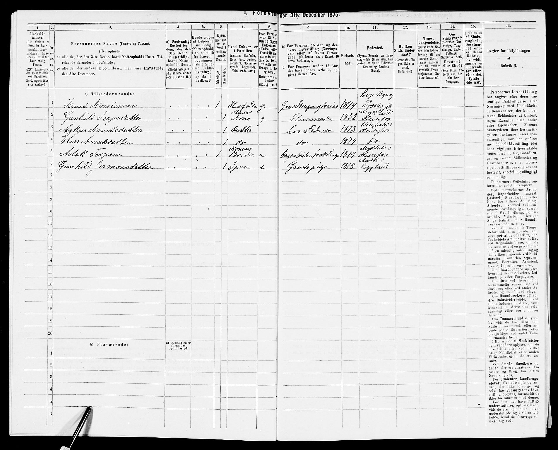 SAK, Folketelling 1875 for 0933P Herefoss prestegjeld, 1875, s. 395