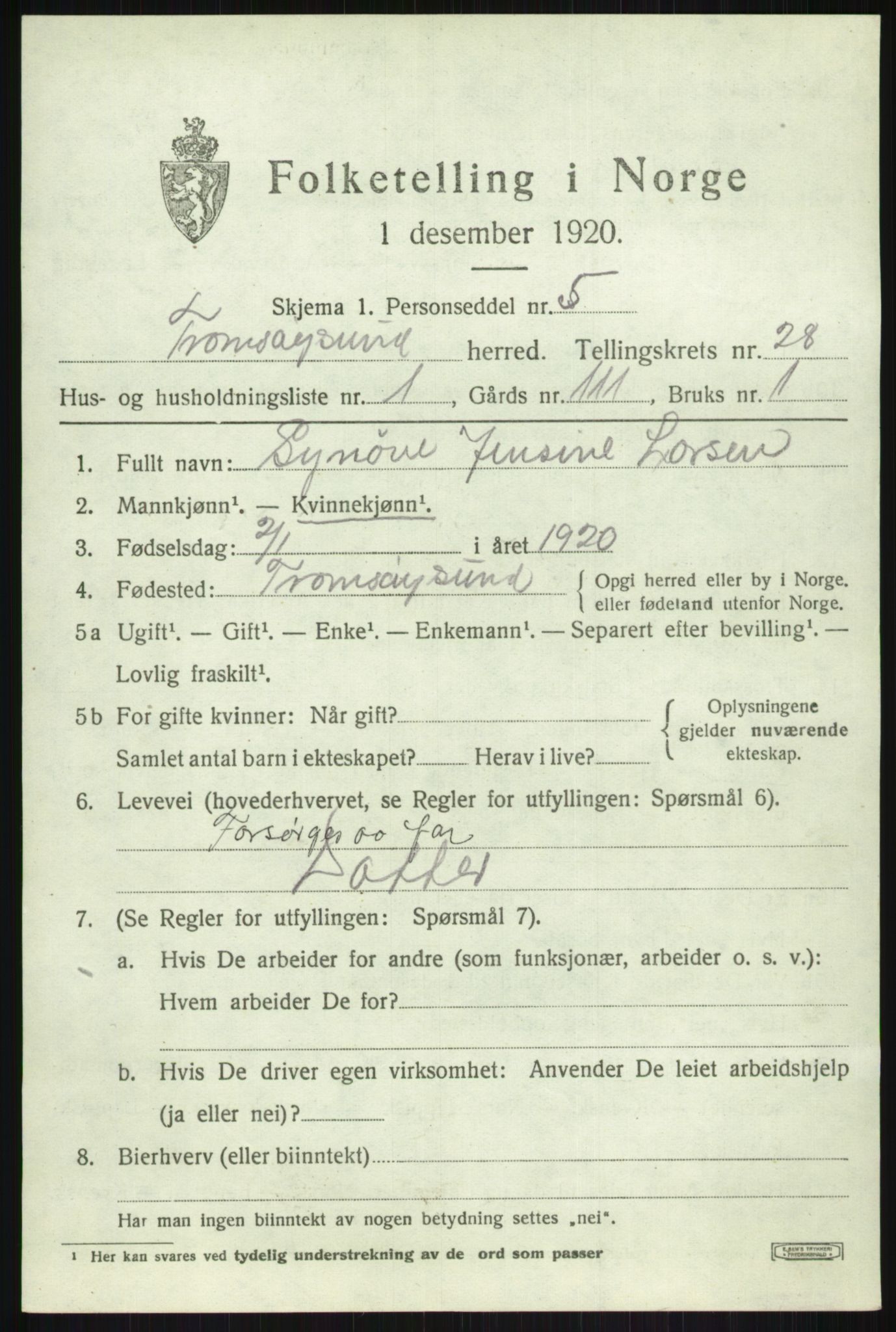 SATØ, Folketelling 1920 for 1934 Tromsøysund herred, 1920, s. 12720