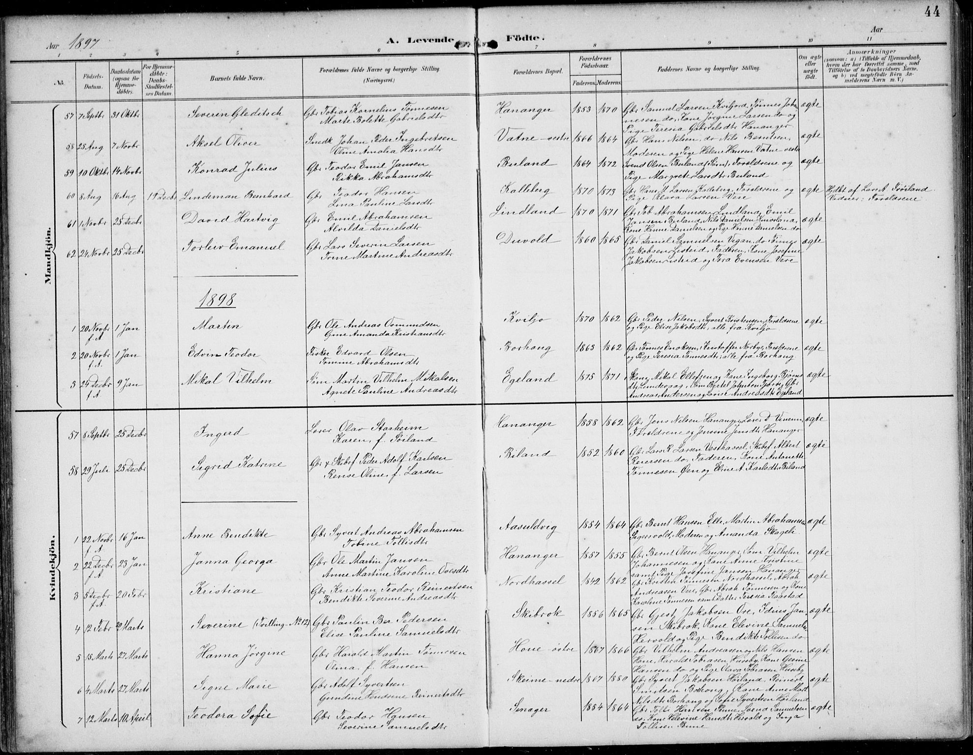 Lista sokneprestkontor, SAK/1111-0027/F/Fb/L0005: Klokkerbok nr. B 5, 1892-1923, s. 44
