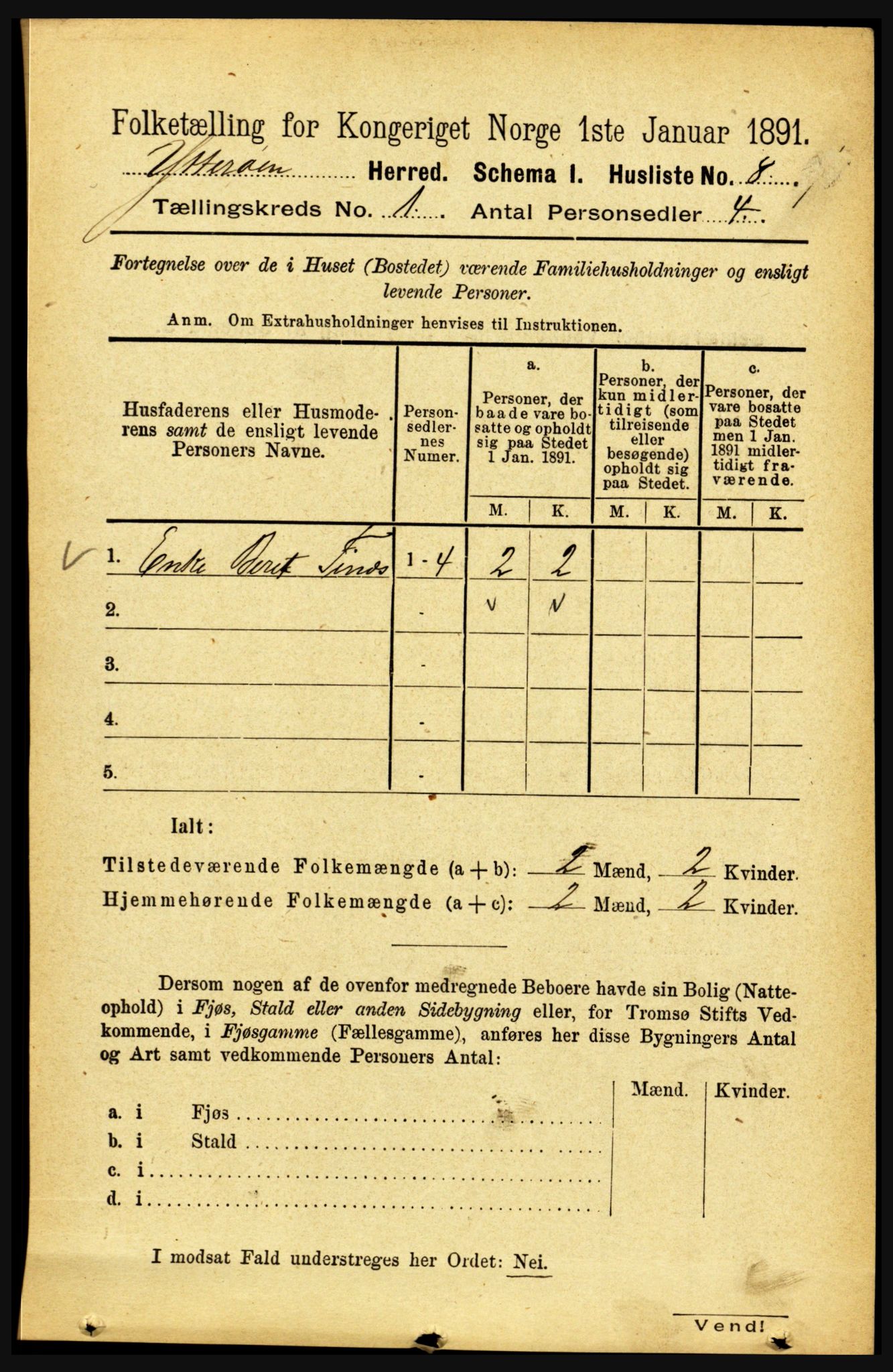 RA, Folketelling 1891 for 1722 Ytterøy herred, 1891, s. 20