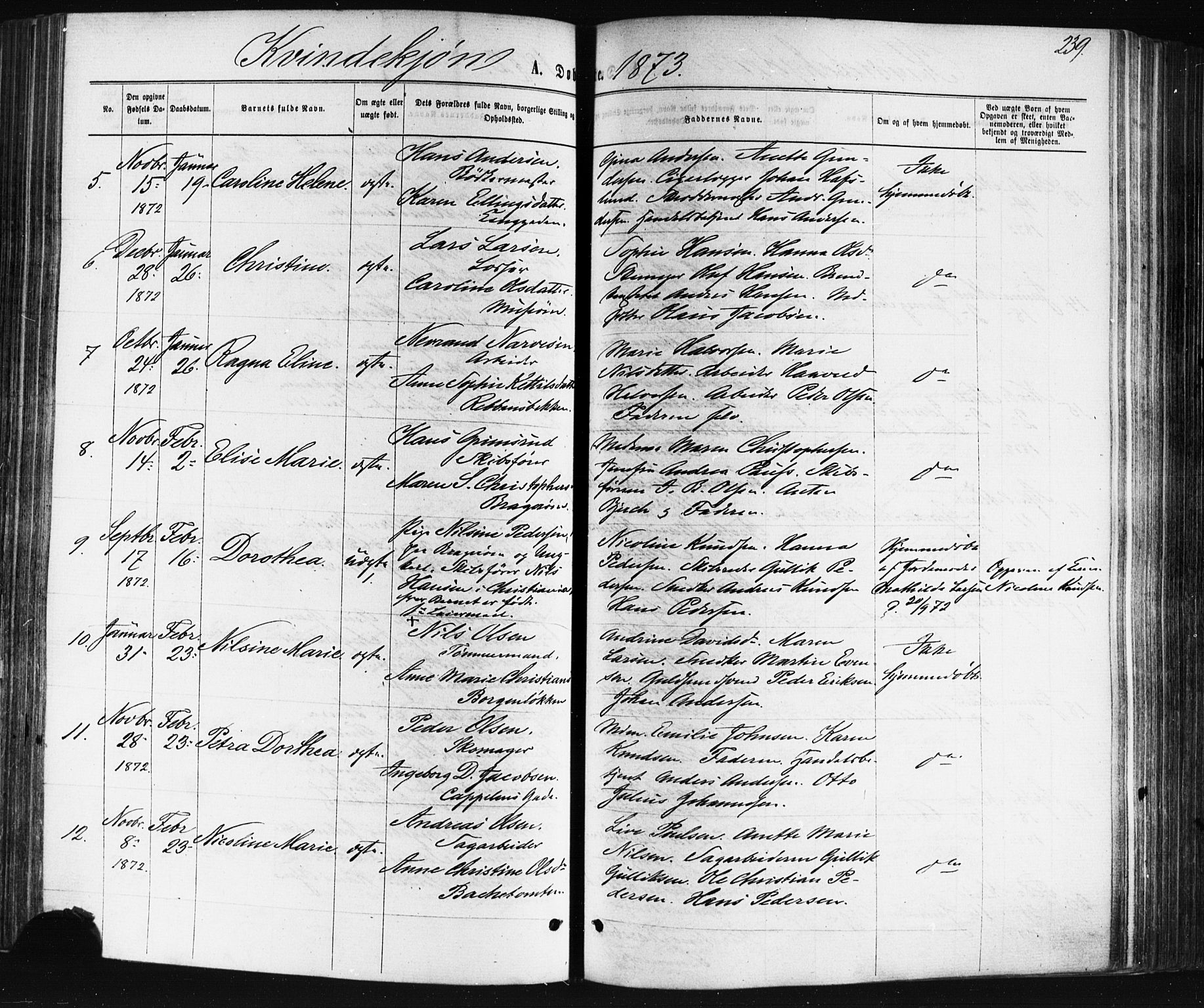 Bragernes kirkebøker, AV/SAKO-A-6/F/Fb/L0004: Ministerialbok nr. II 4, 1869-1875, s. 239