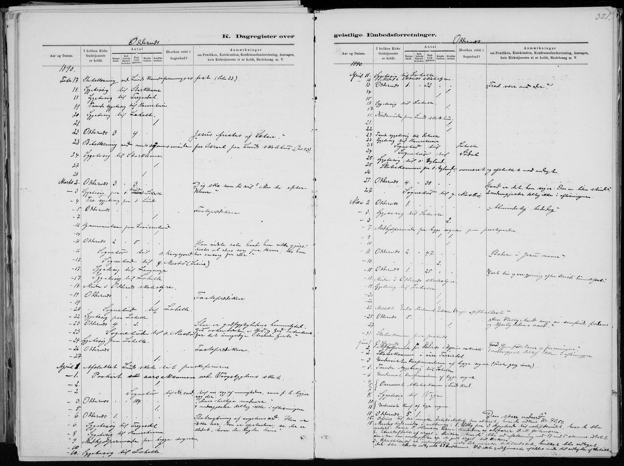 Oddernes sokneprestkontor, SAK/1111-0033/F/Fa/Faa/L0009: Ministerialbok nr. A 9, 1884-1896, s. 321