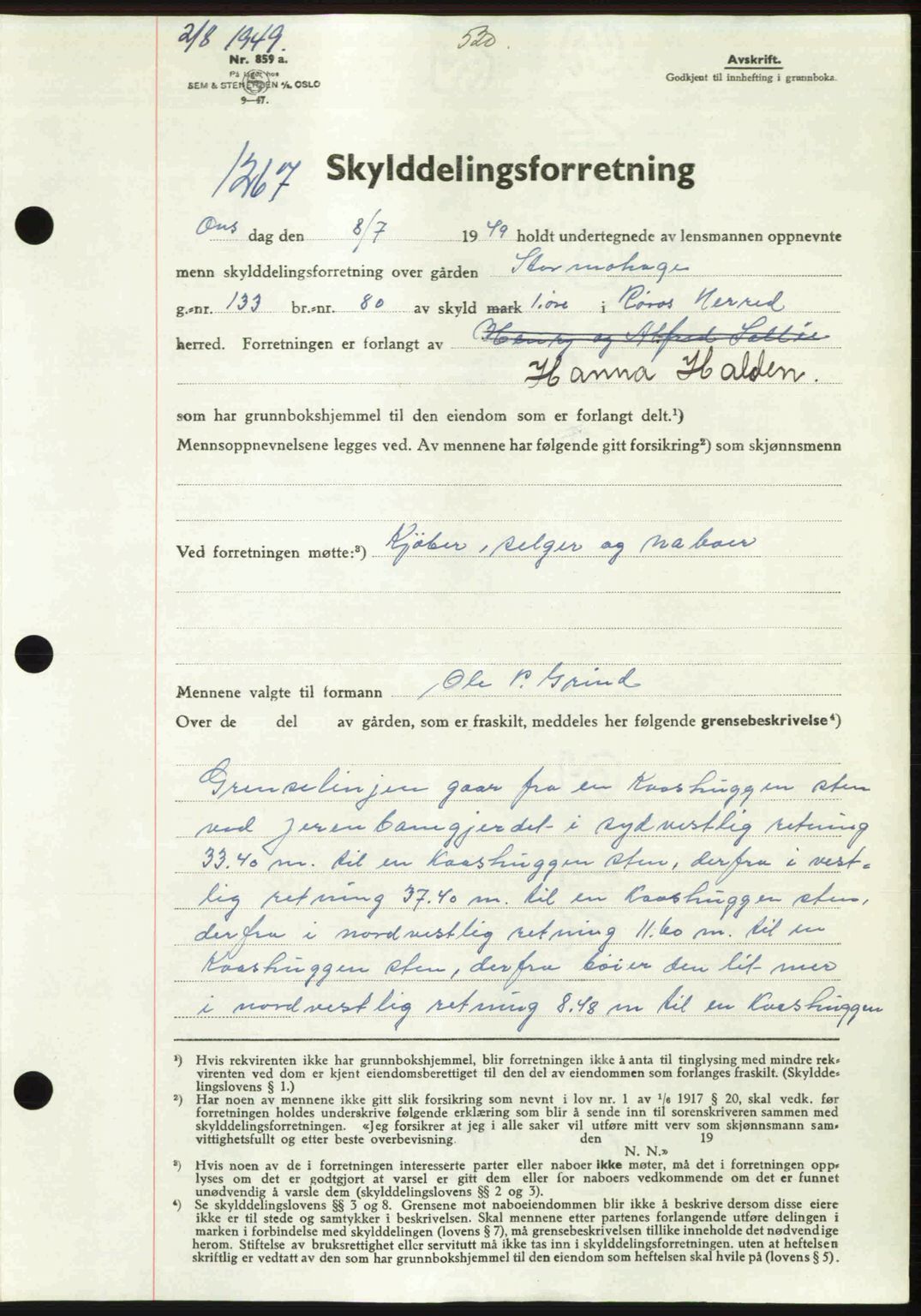 Gauldal sorenskriveri, SAT/A-0014/1/2/2C: Pantebok nr. A8, 1949-1949, Dagboknr: 1267/1949