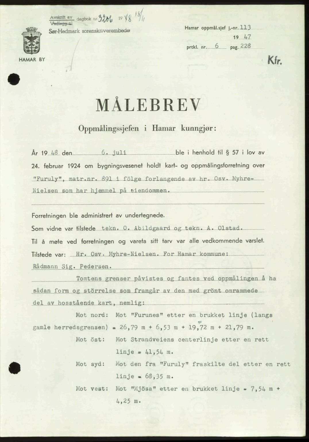 Sør-Hedmark sorenskriveri, SAH/TING-014/H/Hb/Hbd/L0018: Pantebok nr. 18, 1948-1949, Dagboknr: 3206/1948