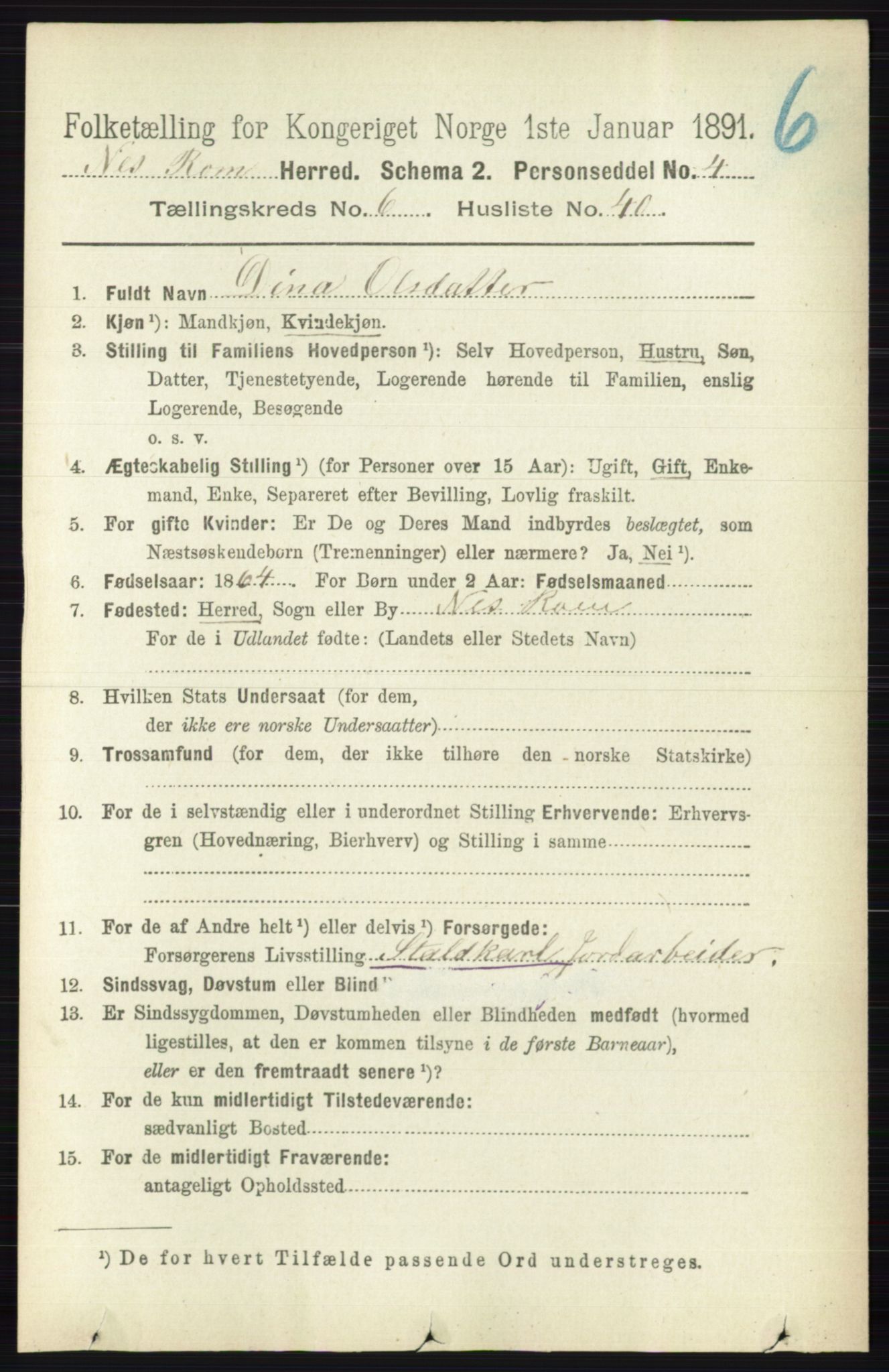 RA, Folketelling 1891 for 0236 Nes herred, 1891, s. 3630