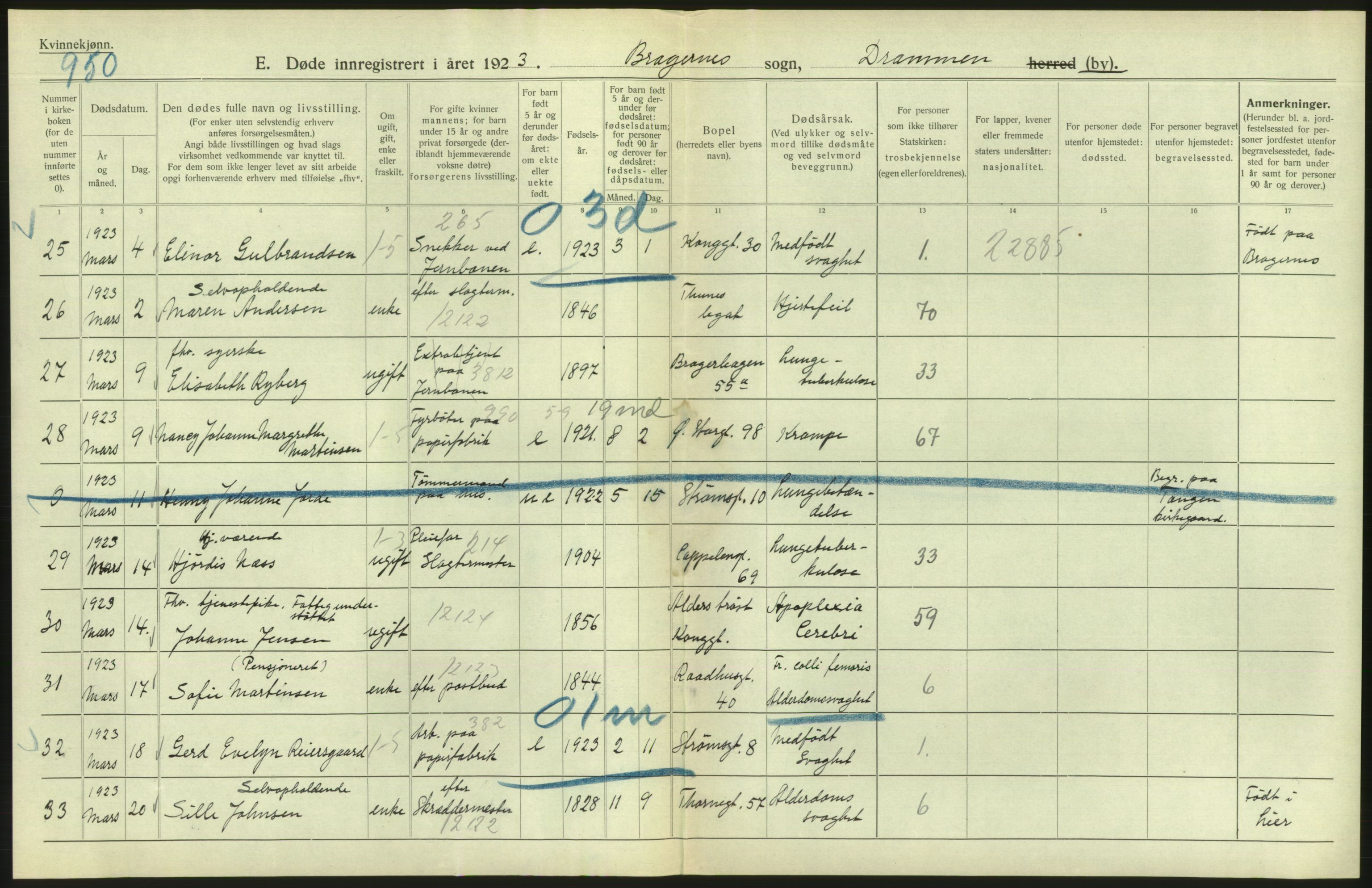 Statistisk sentralbyrå, Sosiodemografiske emner, Befolkning, RA/S-2228/D/Df/Dfc/Dfcc/L0016: Buskerud fylke: Gifte, døde, dødfødte. Bygder og byer., 1923, s. 490