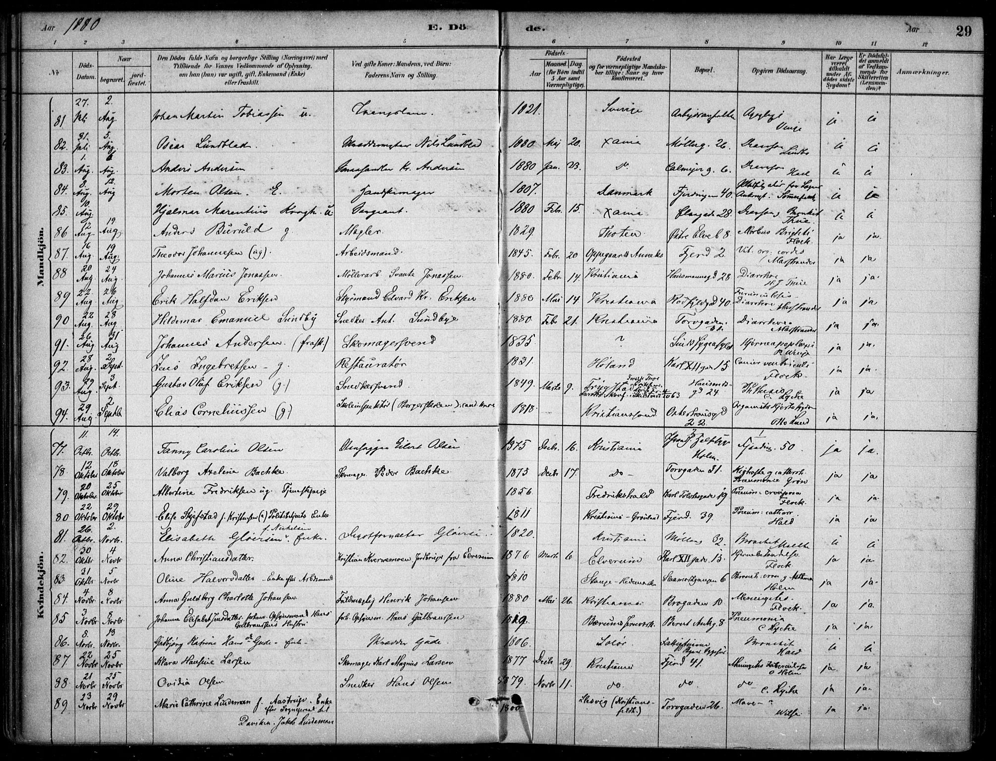 Jakob prestekontor Kirkebøker, AV/SAO-A-10850/F/Fa/L0007: Ministerialbok nr. 7, 1880-1905, s. 29