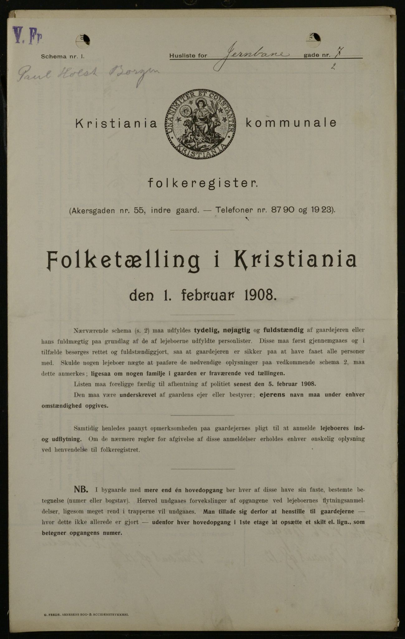 OBA, Kommunal folketelling 1.2.1908 for Kristiania kjøpstad, 1908, s. 41798