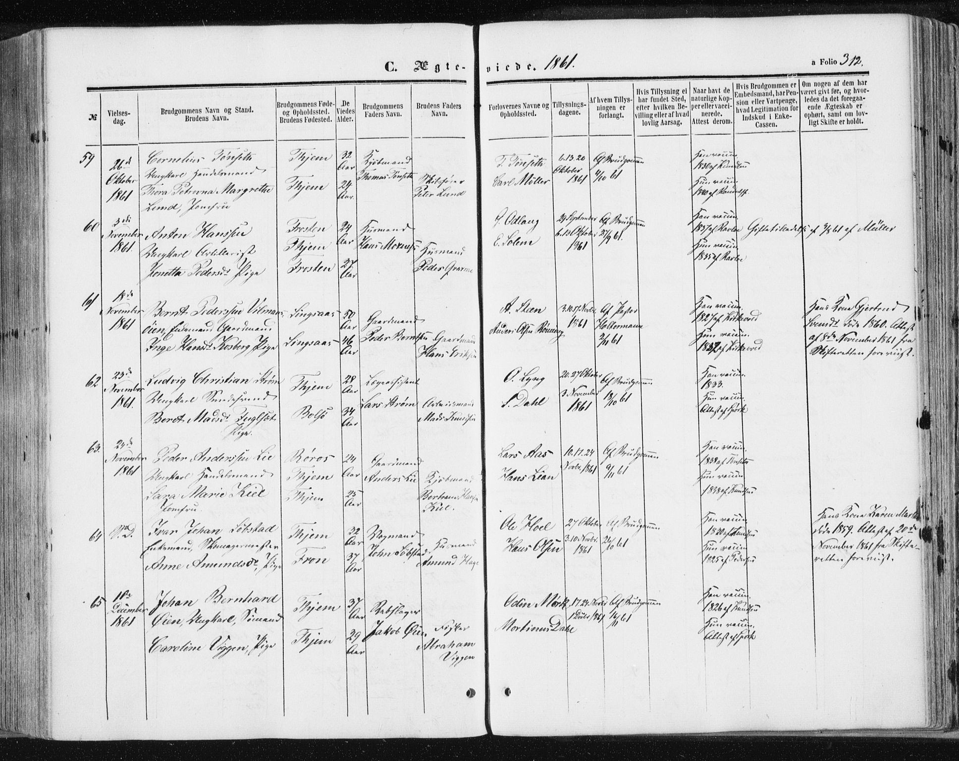 Ministerialprotokoller, klokkerbøker og fødselsregistre - Sør-Trøndelag, SAT/A-1456/602/L0115: Ministerialbok nr. 602A13, 1860-1872, s. 312