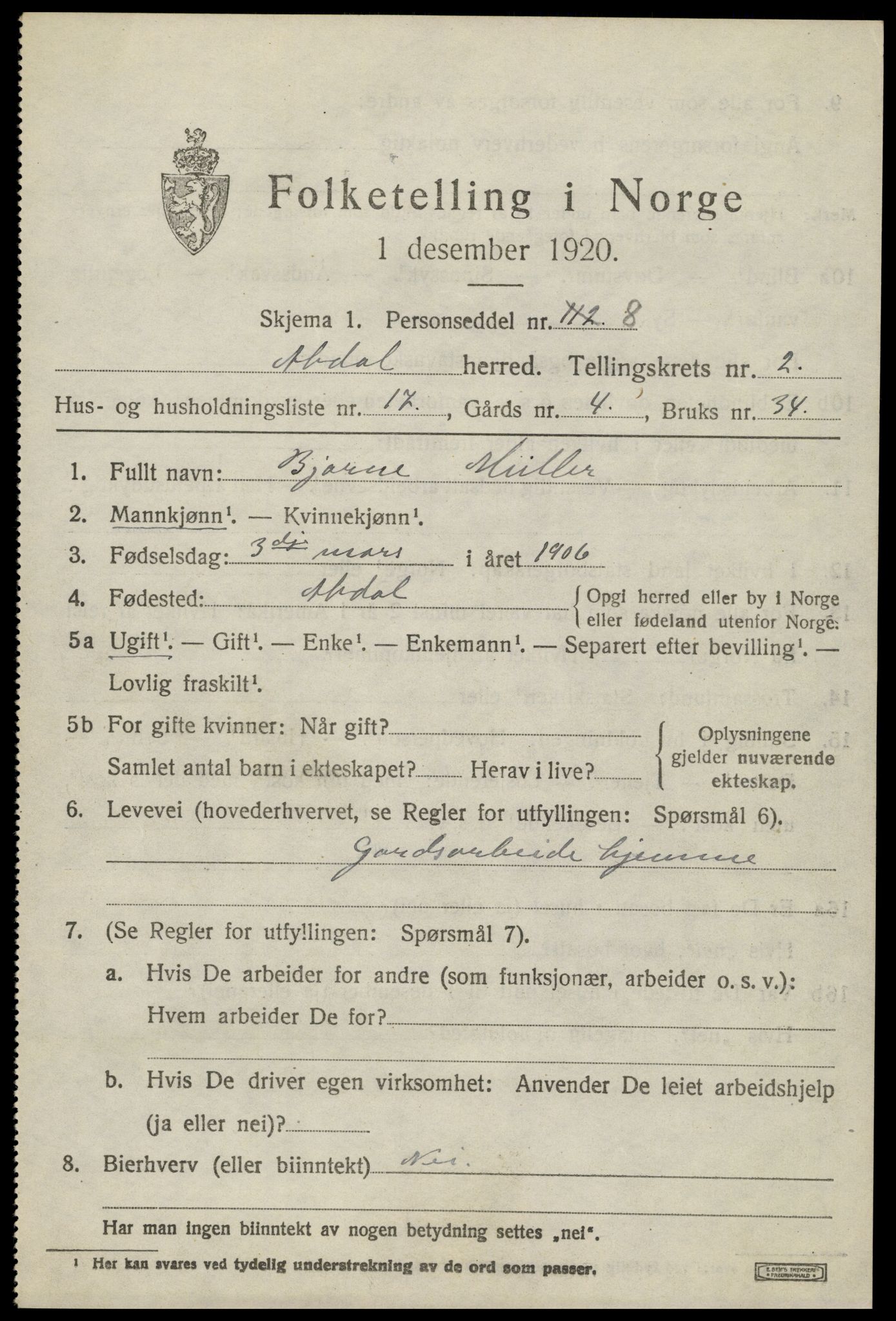 SAH, Folketelling 1920 for 0438 Alvdal herred, 1920, s. 1674