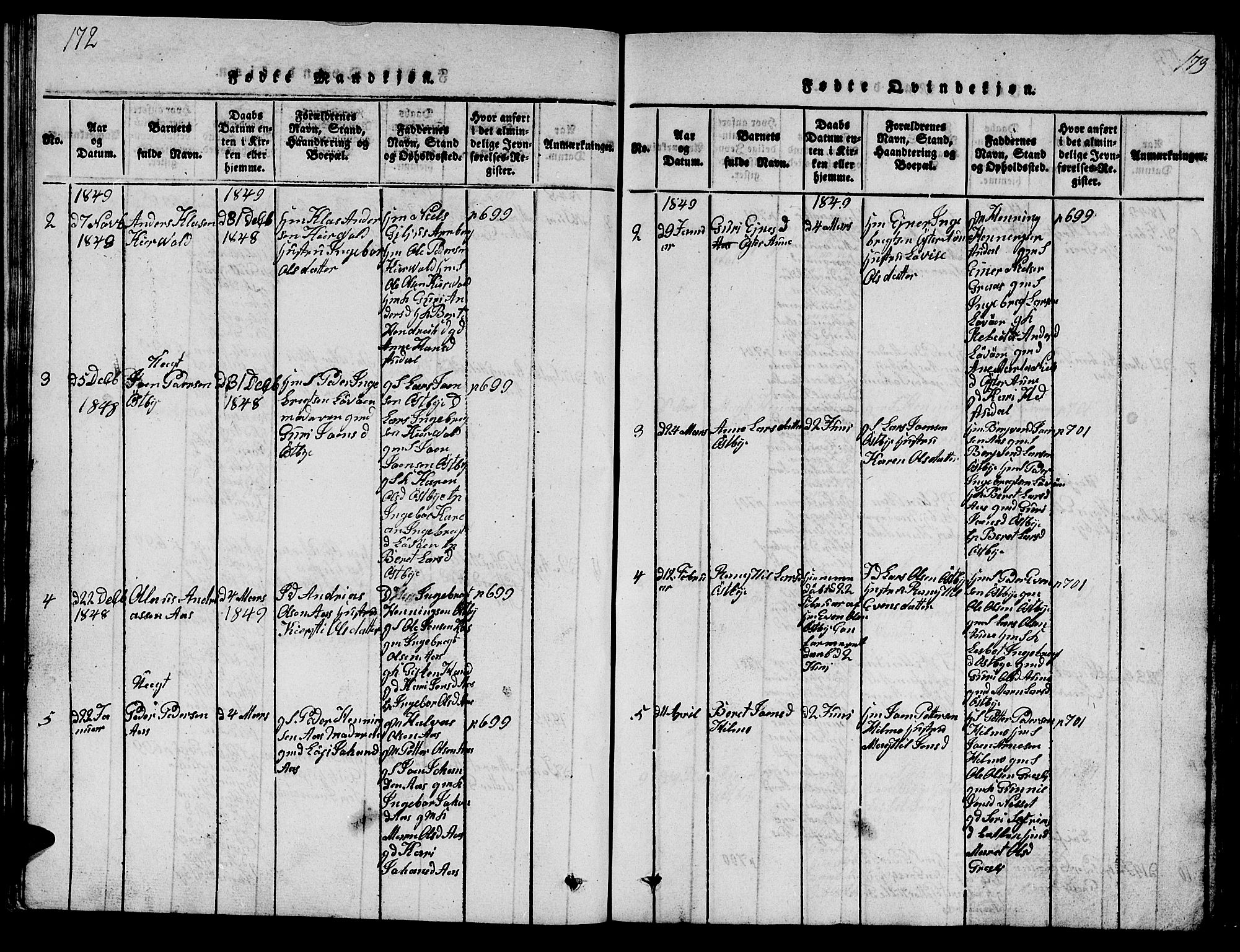Ministerialprotokoller, klokkerbøker og fødselsregistre - Sør-Trøndelag, AV/SAT-A-1456/698/L1164: Klokkerbok nr. 698C01, 1816-1861, s. 172-173