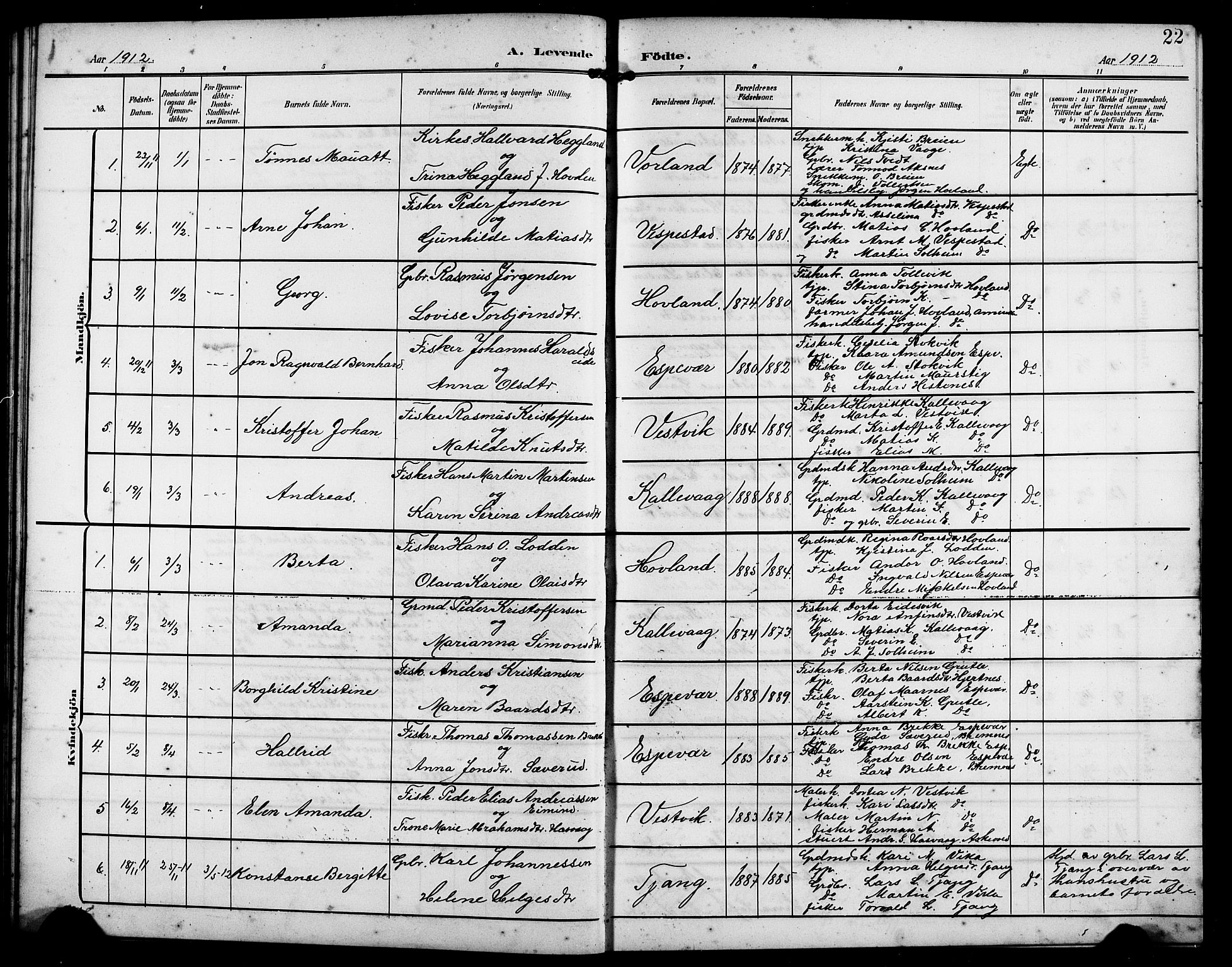 Finnås sokneprestembete, AV/SAB-A-99925/H/Ha/Hab/Habc/L0003: Klokkerbok nr. C 3, 1907-1917, s. 22