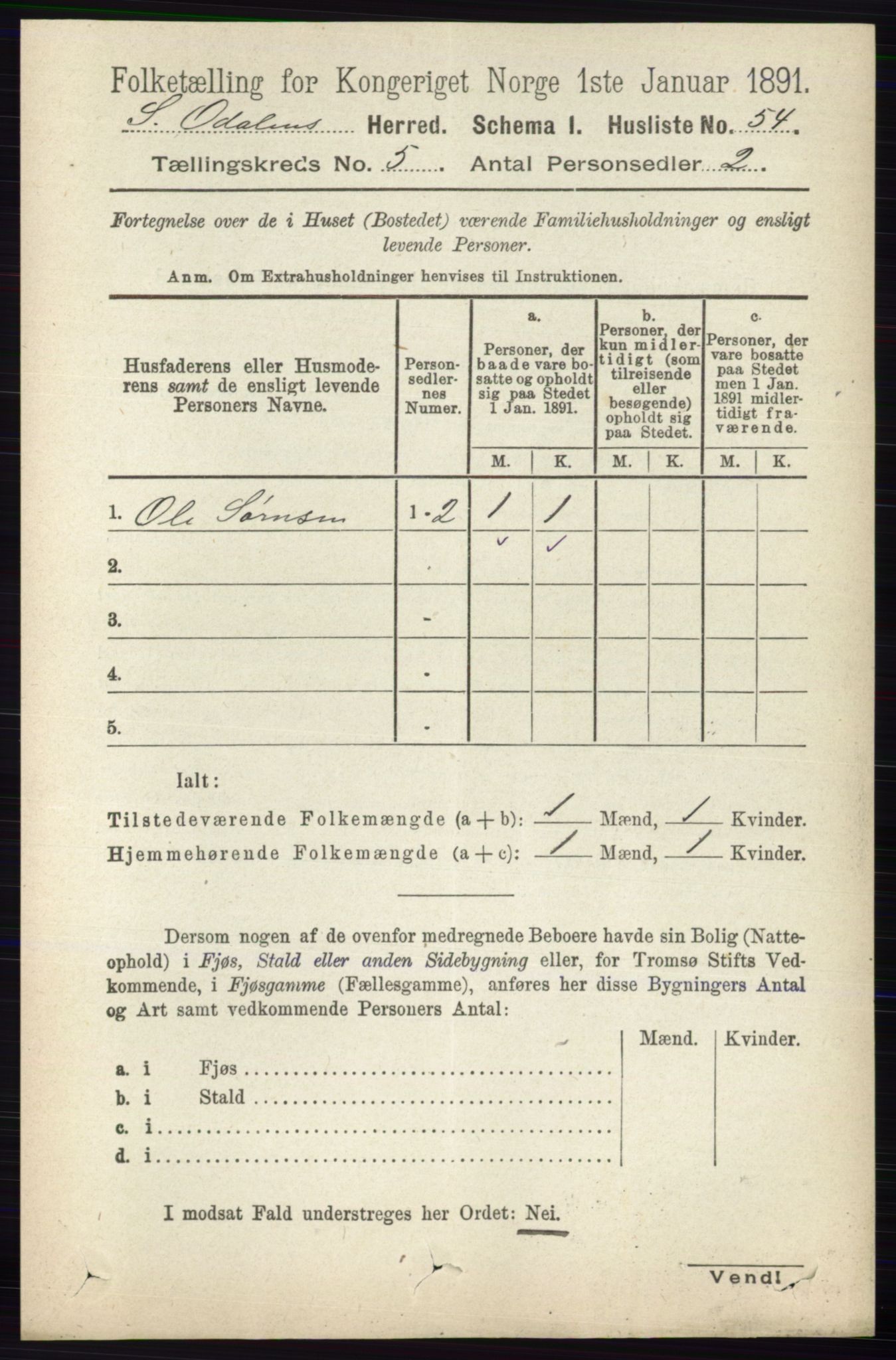 RA, Folketelling 1891 for 0419 Sør-Odal herred, 1891, s. 2324