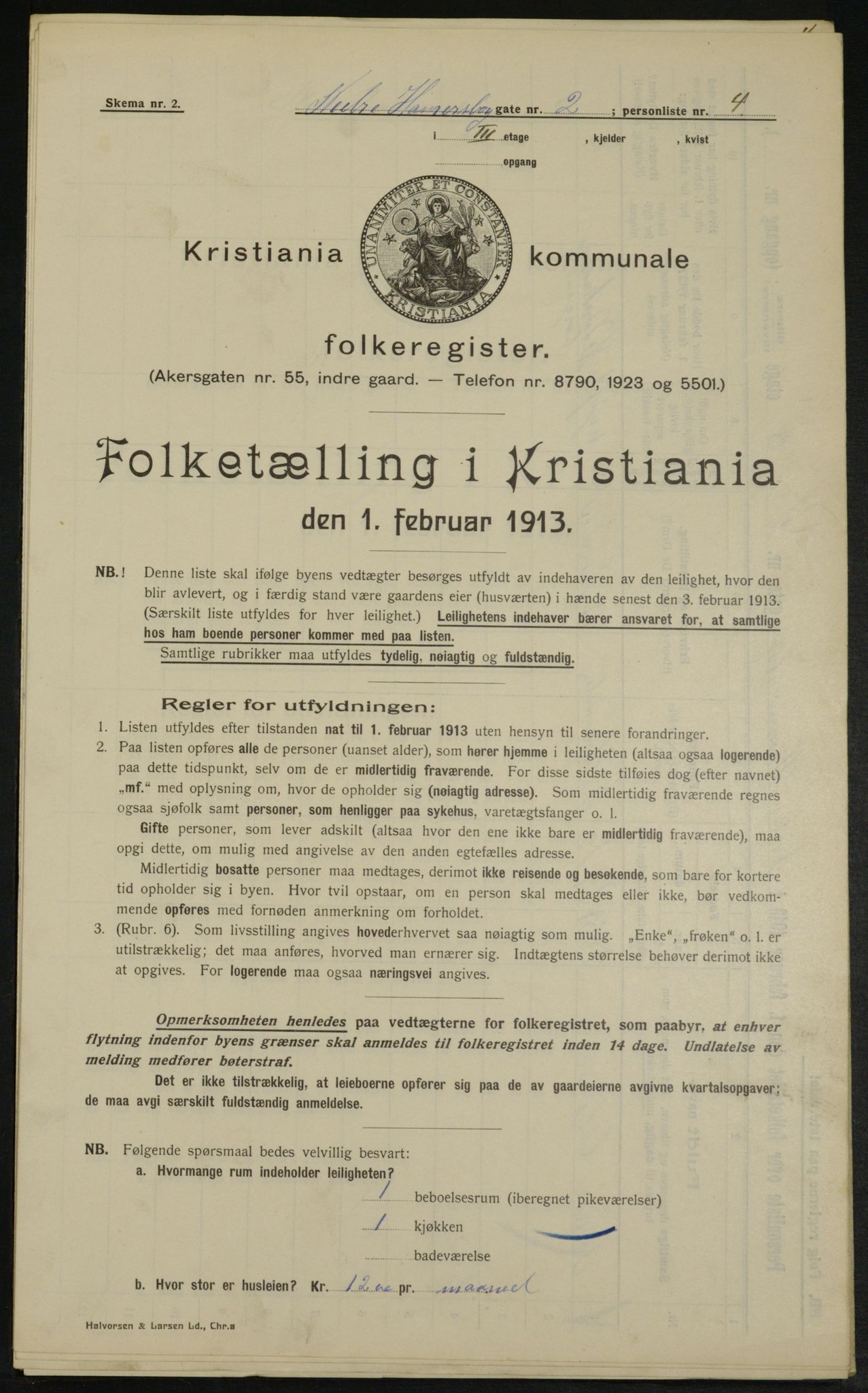 OBA, Kommunal folketelling 1.2.1913 for Kristiania, 1913, s. 69156