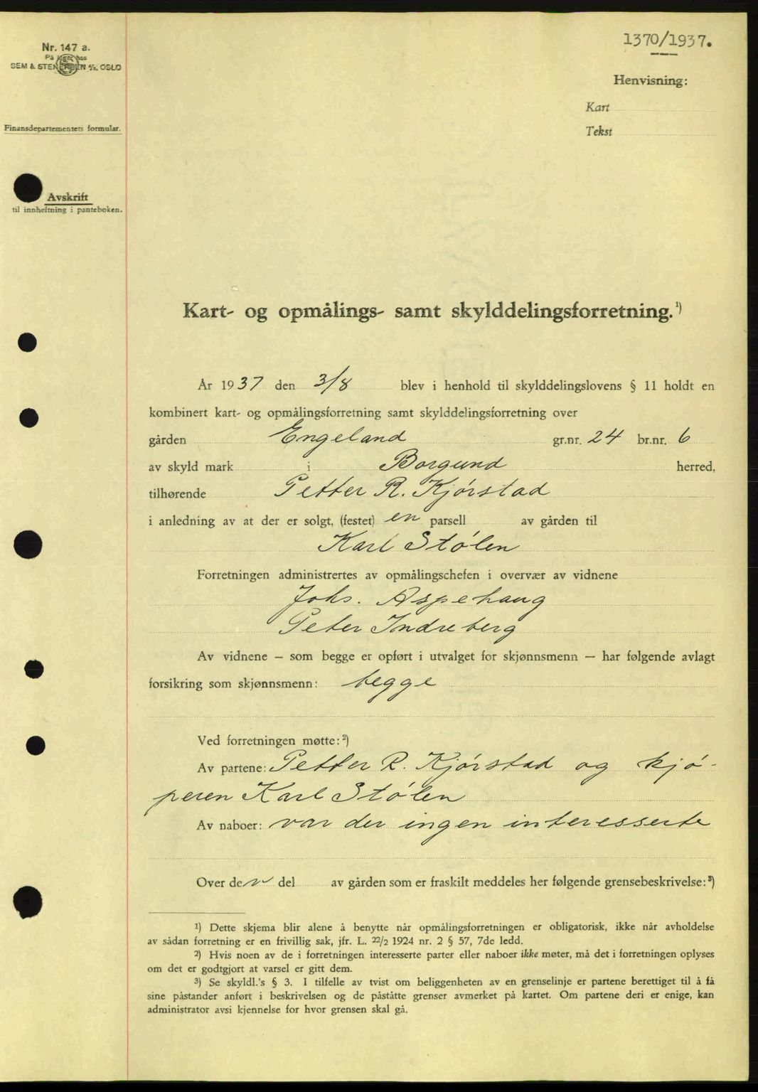 Nordre Sunnmøre sorenskriveri, SAT/A-0006/1/2/2C/2Ca: Pantebok nr. A3, 1937-1937, Dagboknr: 1370/1937
