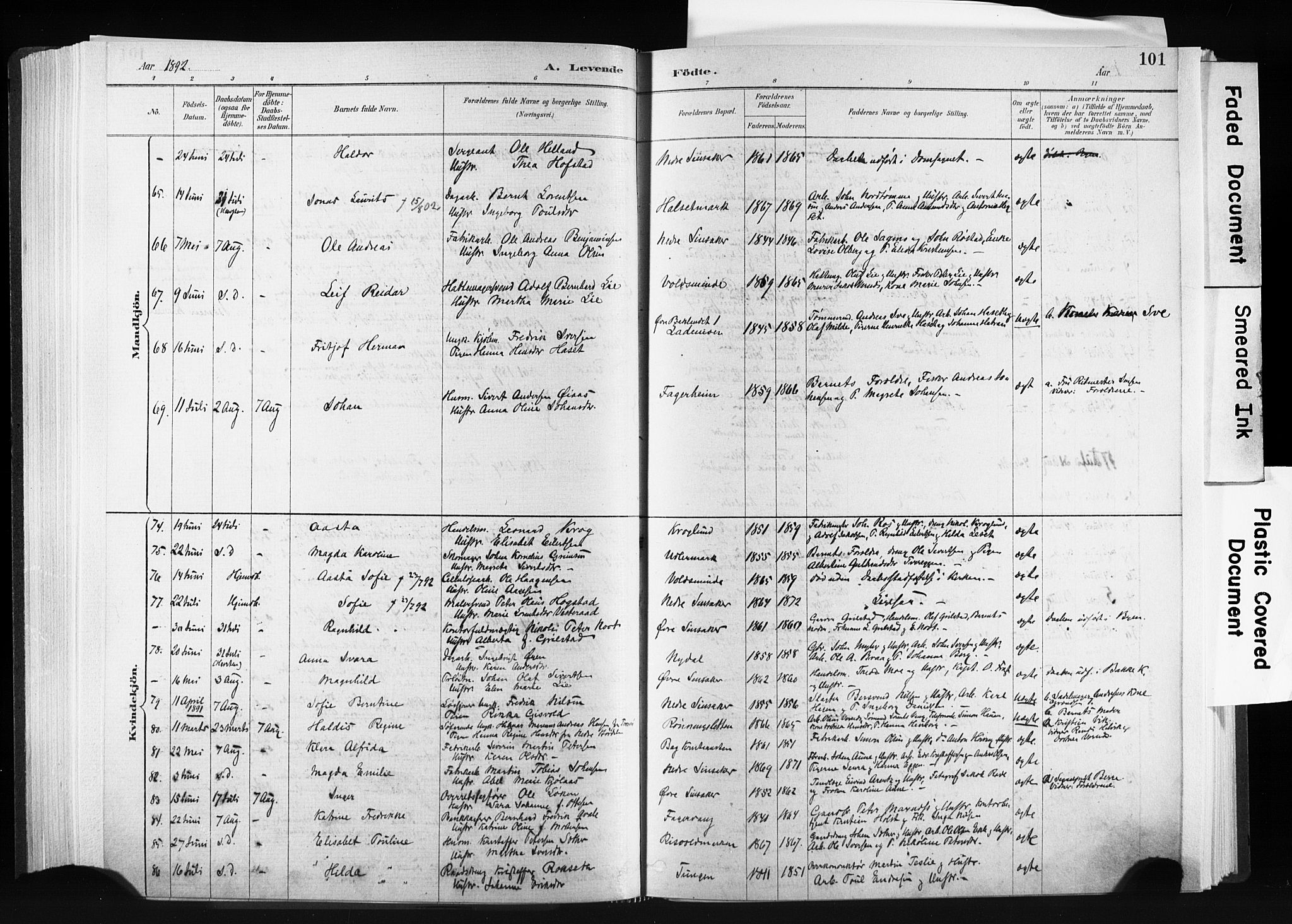 Ministerialprotokoller, klokkerbøker og fødselsregistre - Sør-Trøndelag, SAT/A-1456/606/L0300: Ministerialbok nr. 606A15, 1886-1893, s. 101