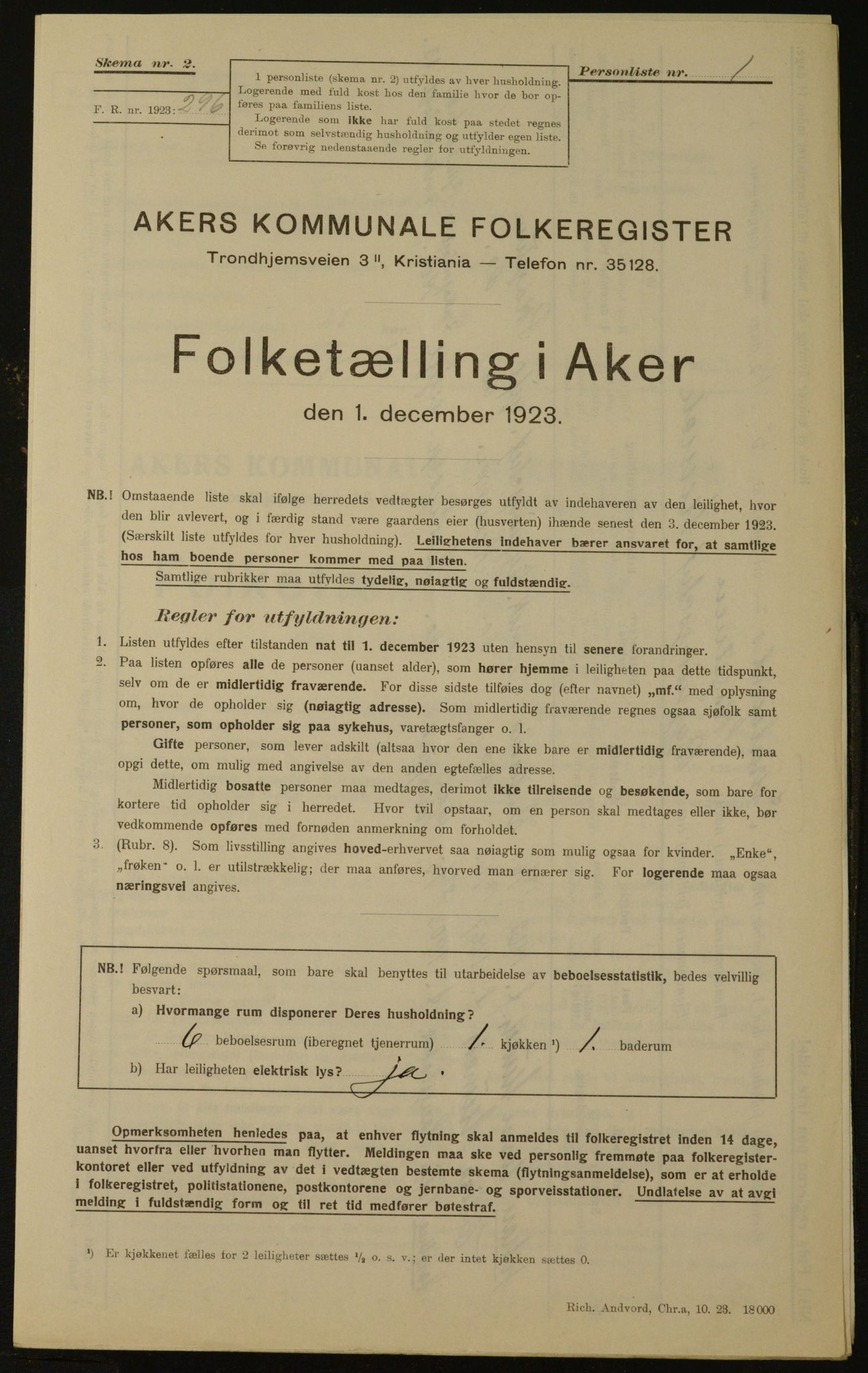 , Kommunal folketelling 1.12.1923 for Aker, 1923, s. 1910