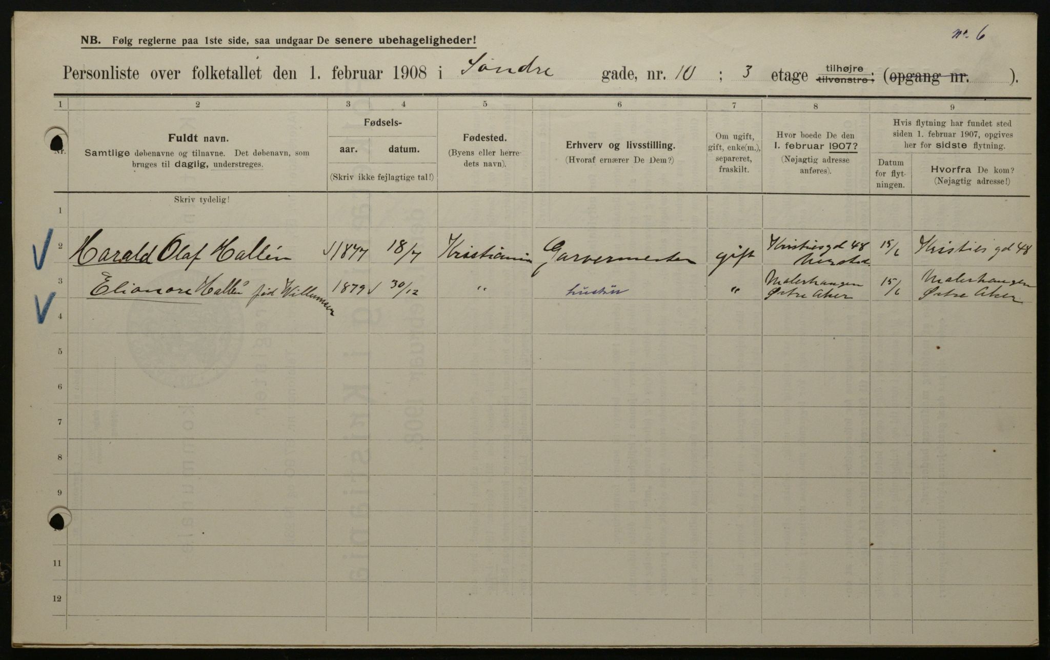 OBA, Kommunal folketelling 1.2.1908 for Kristiania kjøpstad, 1908, s. 95616