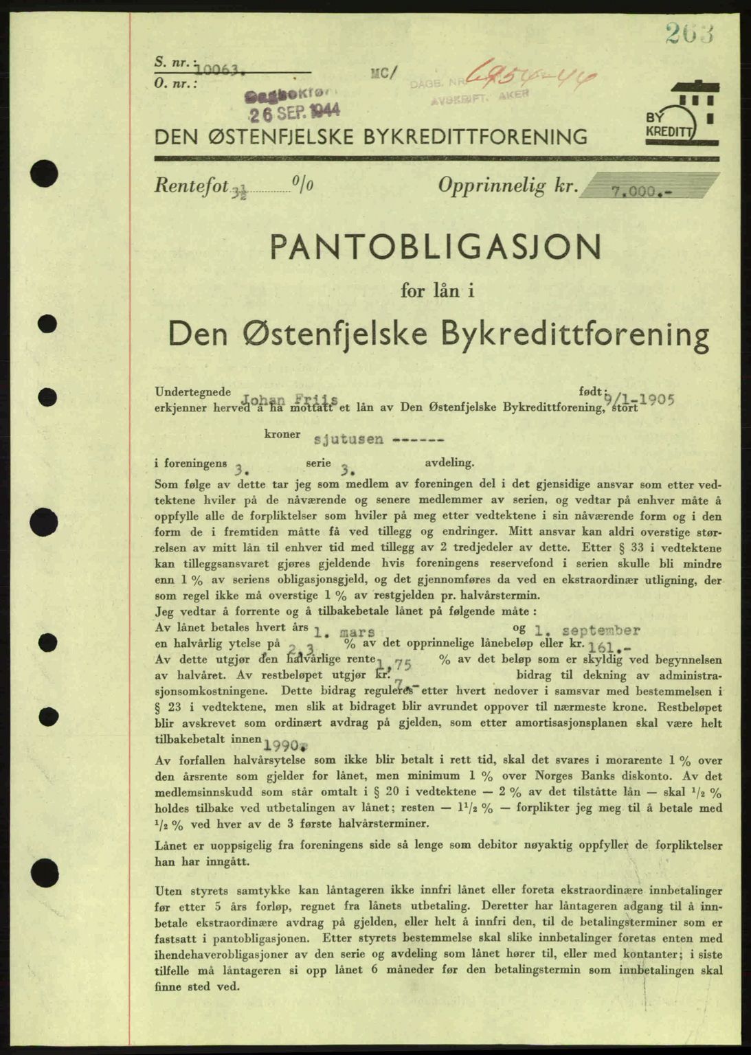 Aker herredsskriveri, SAO/A-10896/G/Gb/Gba/Gbac/L0035: Pantebok nr. B200-201, 1944-1944, Dagboknr: 6954/1944