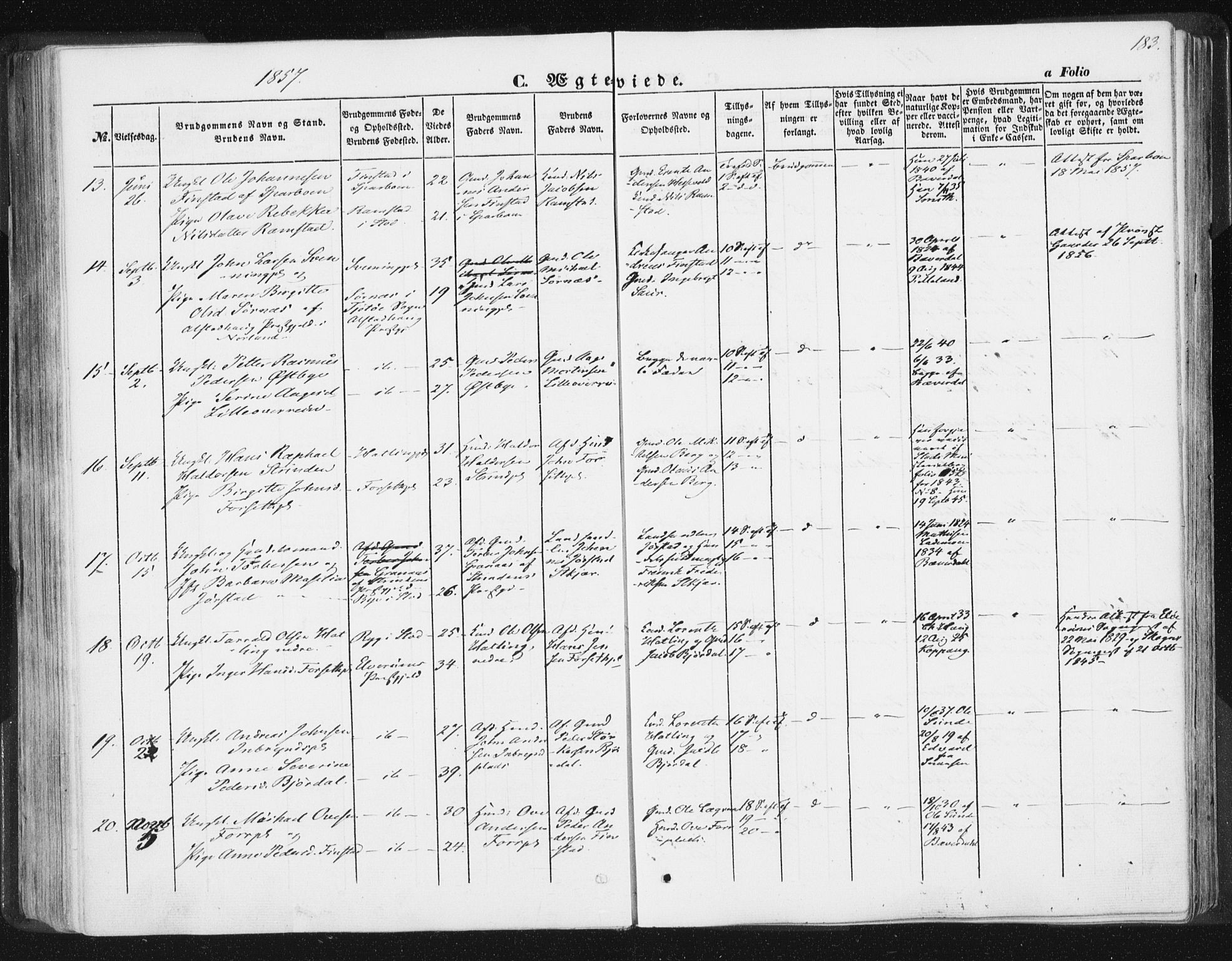 Ministerialprotokoller, klokkerbøker og fødselsregistre - Nord-Trøndelag, SAT/A-1458/746/L0446: Ministerialbok nr. 746A05, 1846-1859, s. 183
