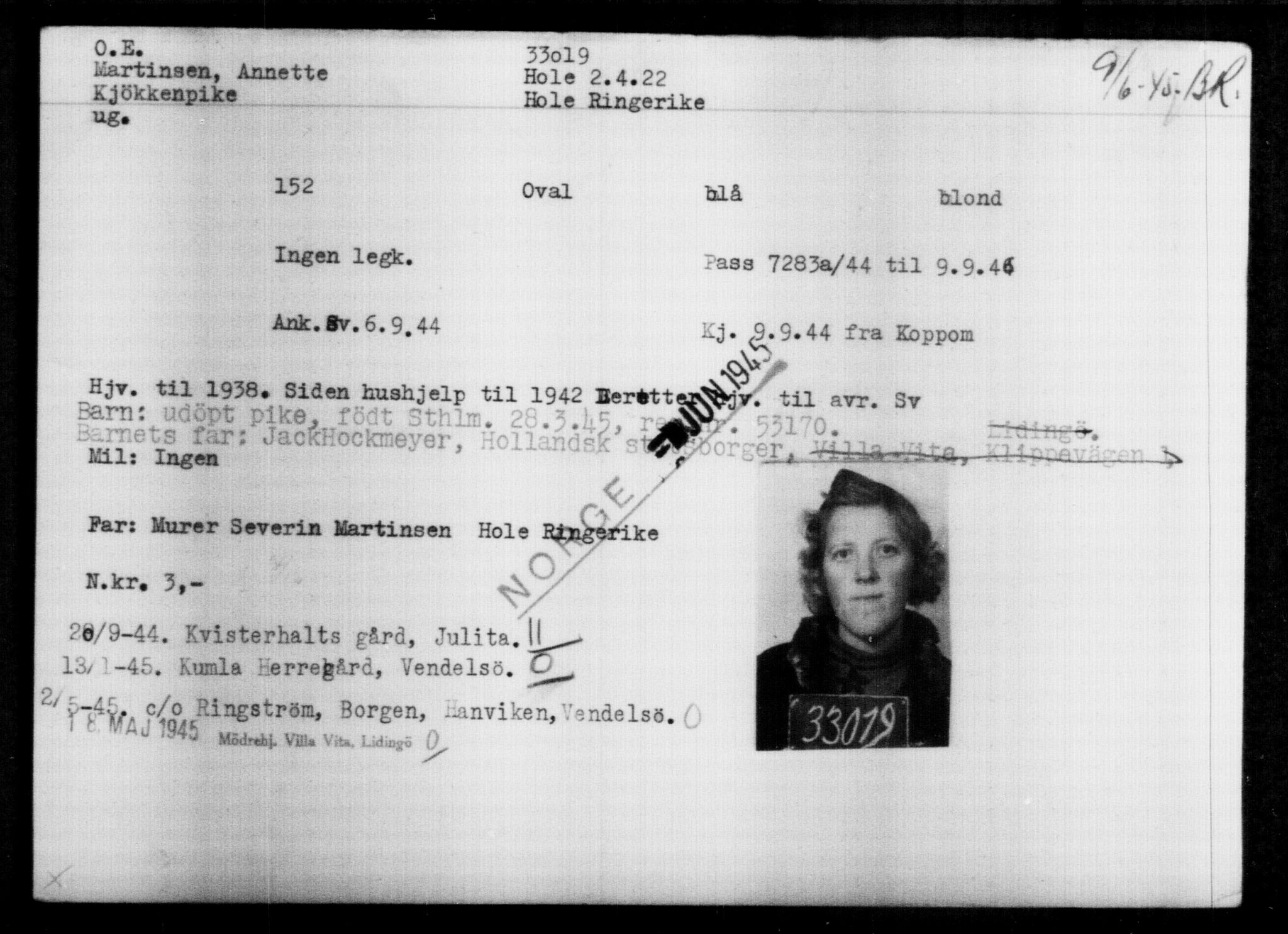 Utenriksstasjonene, Legasjonen i Stockholm, Flyktningkontoret, AV/RA-S-6753/V/Va/L0013: Kjesäterkartoteket, flyktninger med registreringsnr. 31500-34731, 1940-1945, s. 1590