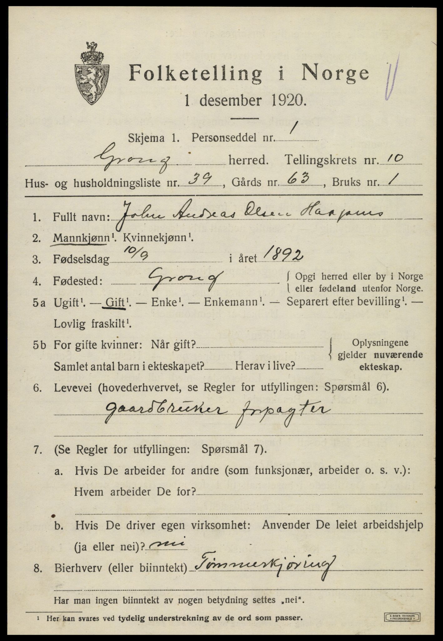 SAT, Folketelling 1920 for 1742 Grong herred, 1920, s. 6095