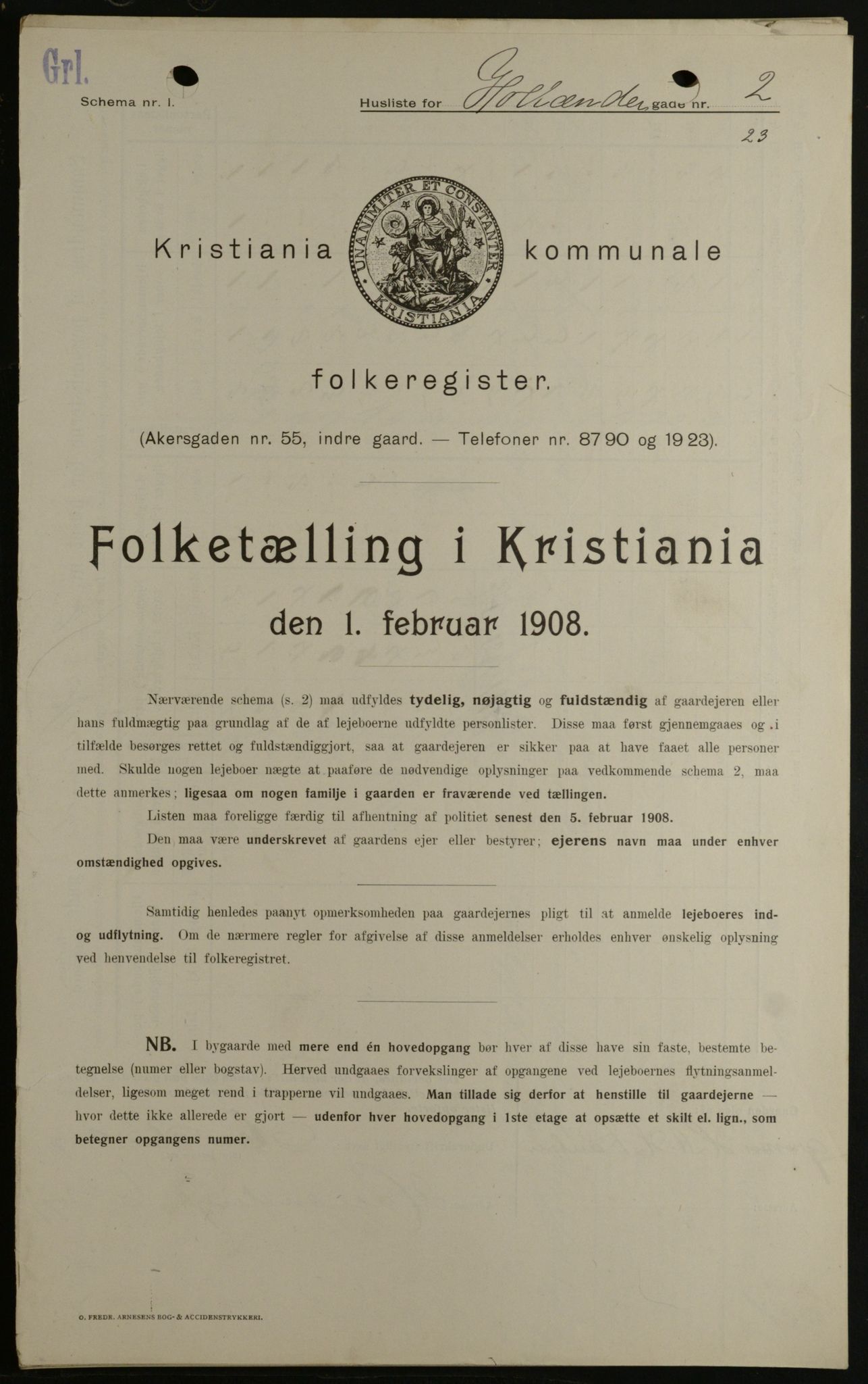 OBA, Kommunal folketelling 1.2.1908 for Kristiania kjøpstad, 1908, s. 36536