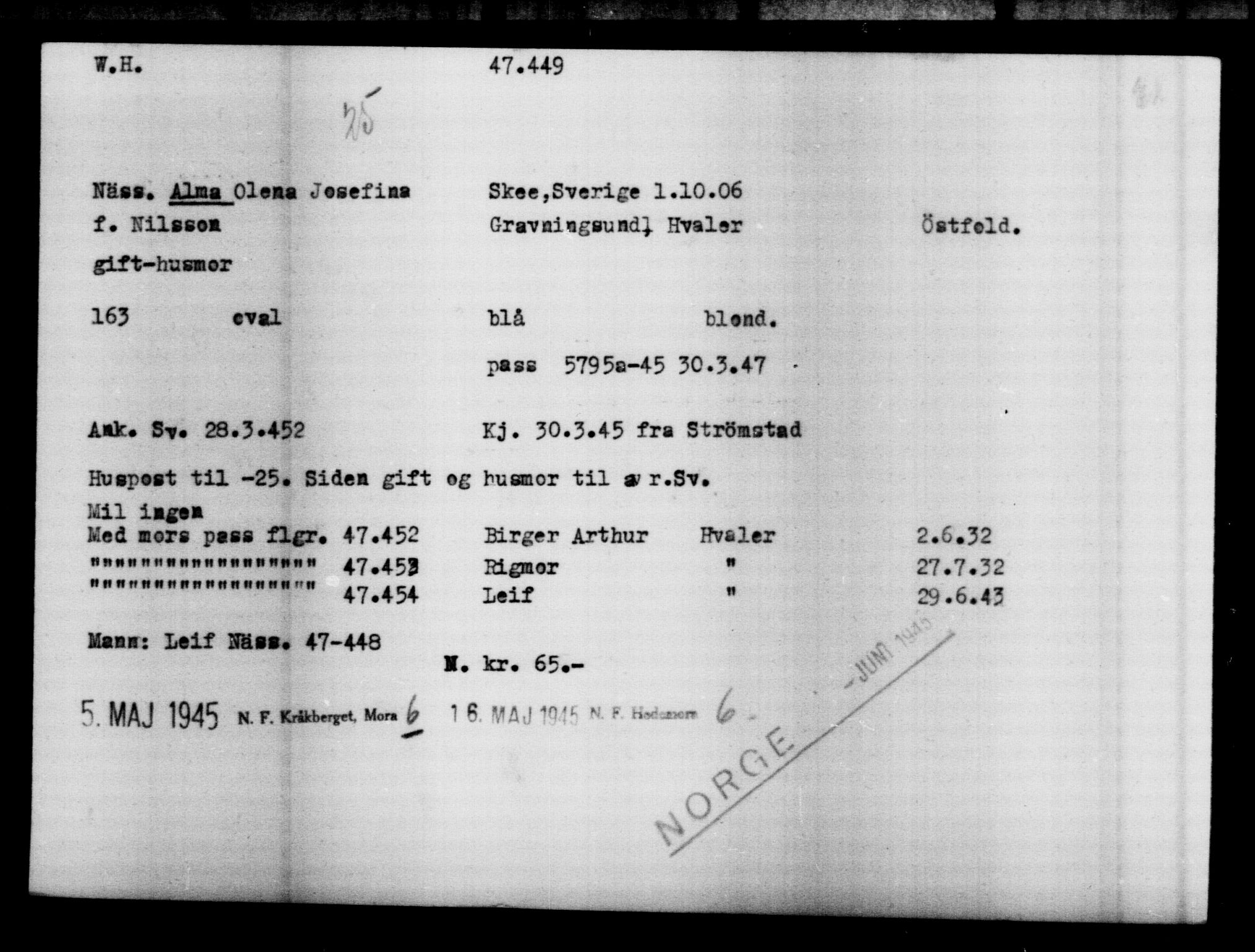 Utenriksstasjonene, Legasjonen i Stockholm, Flyktningkontoret, AV/RA-S-6753/V/Va/L0018: Kjesäterkartoteket, flyktninger med registreringsnr. 46200 og 46300-49603, 1940-1945, s. 1196
