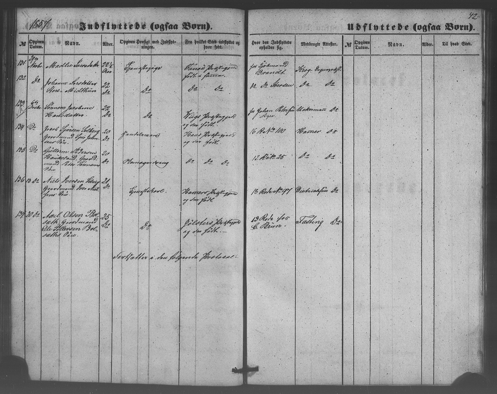 Domkirken sokneprestembete, SAB/A-74801/H/Haa/L0047: Ministerialbok nr. F 2, 1852-1868, s. 42