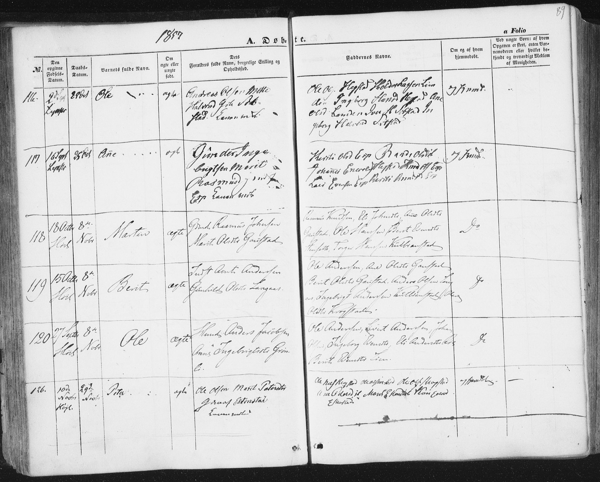 Ministerialprotokoller, klokkerbøker og fødselsregistre - Sør-Trøndelag, SAT/A-1456/691/L1076: Ministerialbok nr. 691A08, 1852-1861, s. 89