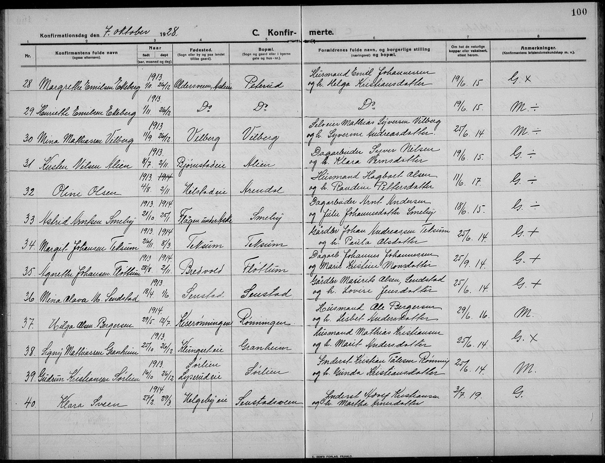 Nes prestekontor, Hedmark, AV/SAH-PREST-020/L/La/L0009: Klokkerbok nr. 9, 1913-1936, s. 100