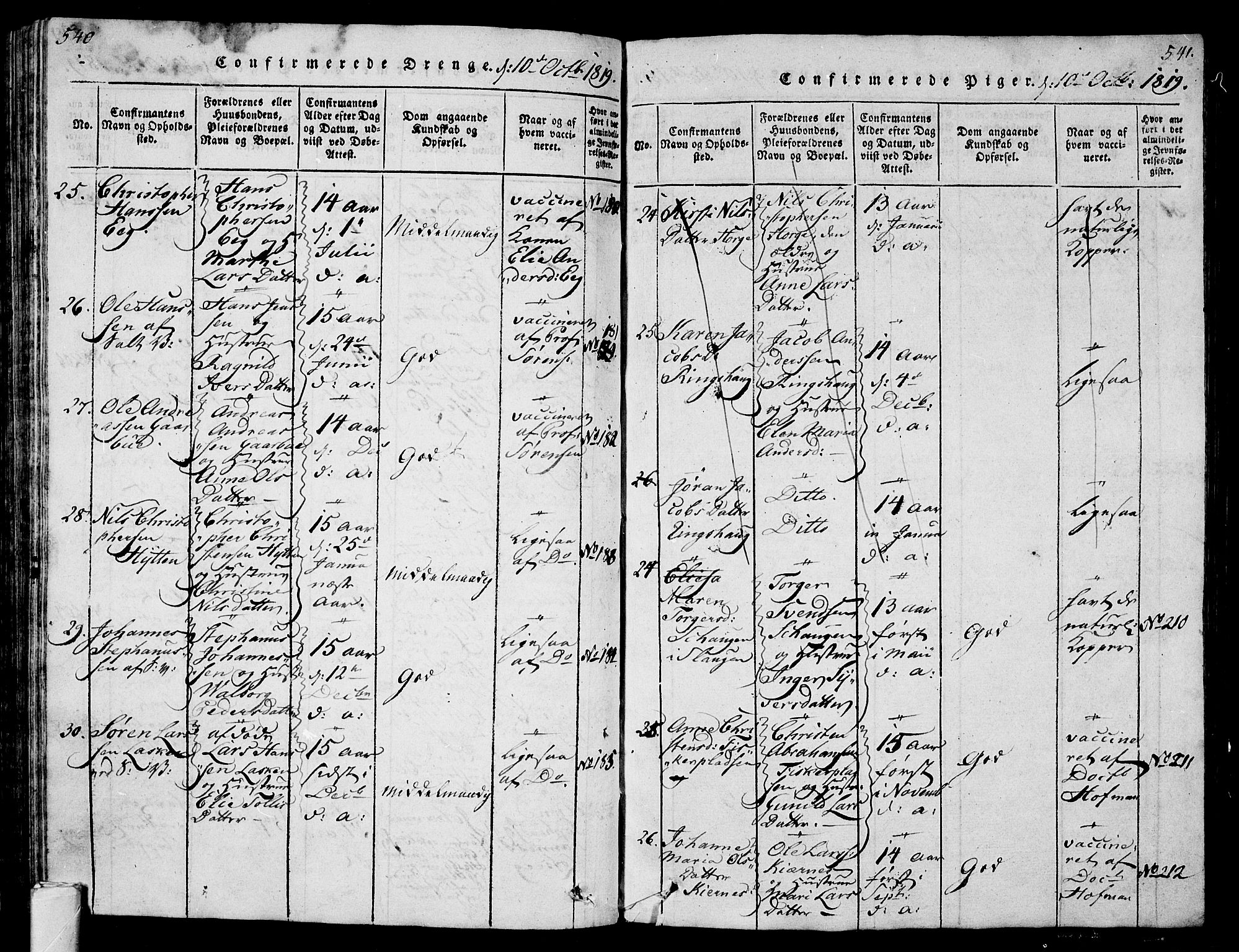 Sem kirkebøker, AV/SAKO-A-5/G/Ga/L0001: Klokkerbok nr. I 1, 1814-1825, s. 540-541