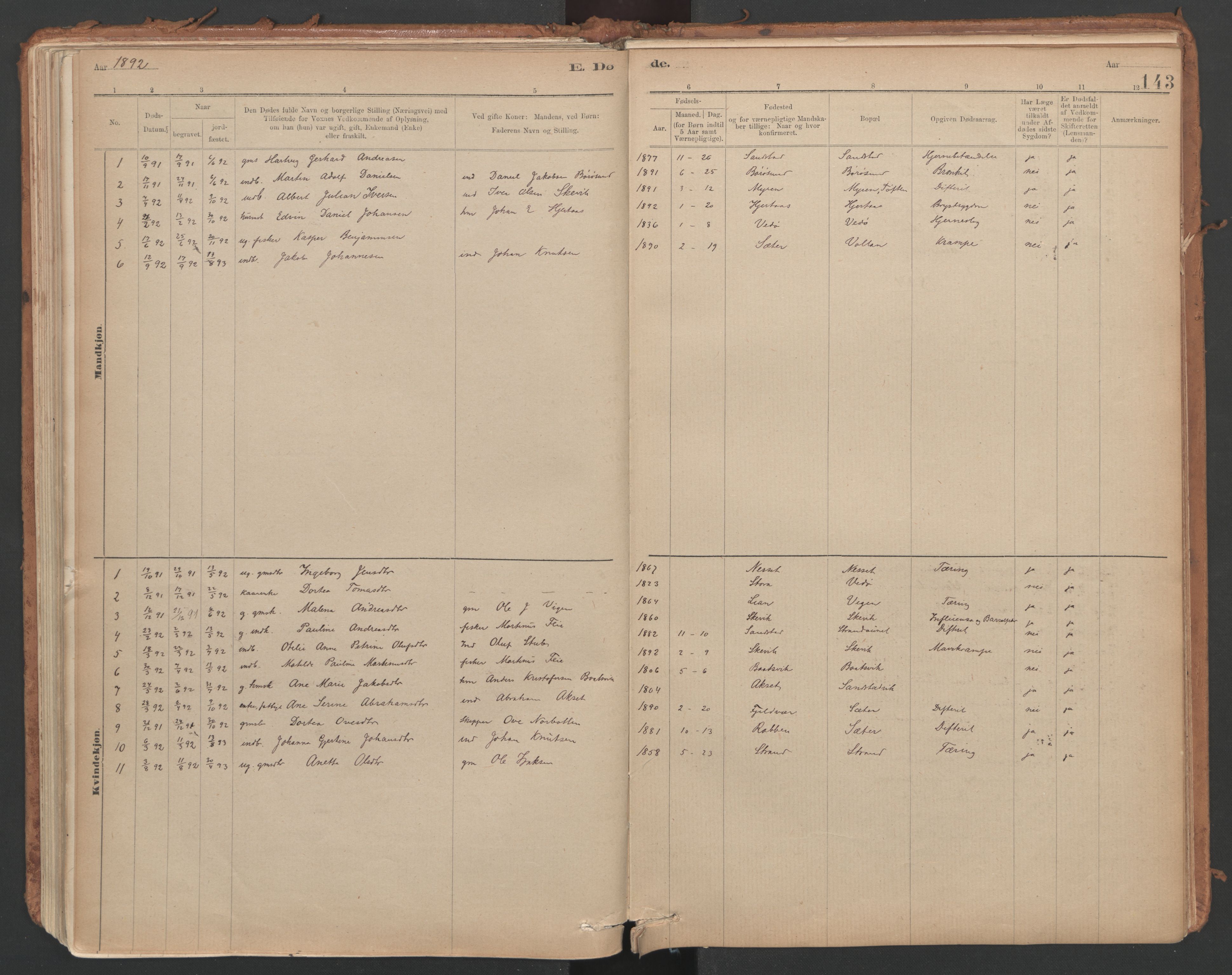 Ministerialprotokoller, klokkerbøker og fødselsregistre - Sør-Trøndelag, SAT/A-1456/639/L0572: Ministerialbok nr. 639A01, 1890-1920, s. 143