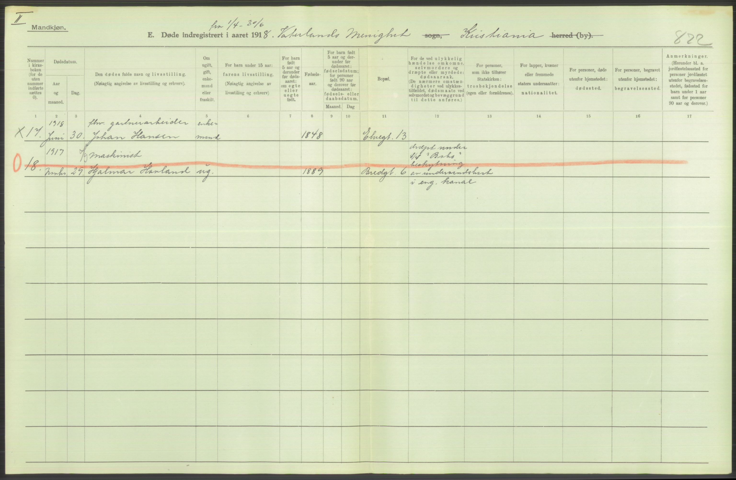 Statistisk sentralbyrå, Sosiodemografiske emner, Befolkning, AV/RA-S-2228/D/Df/Dfb/Dfbh/L0011: Kristiania: Døde, dødfødte, 1918, s. 10