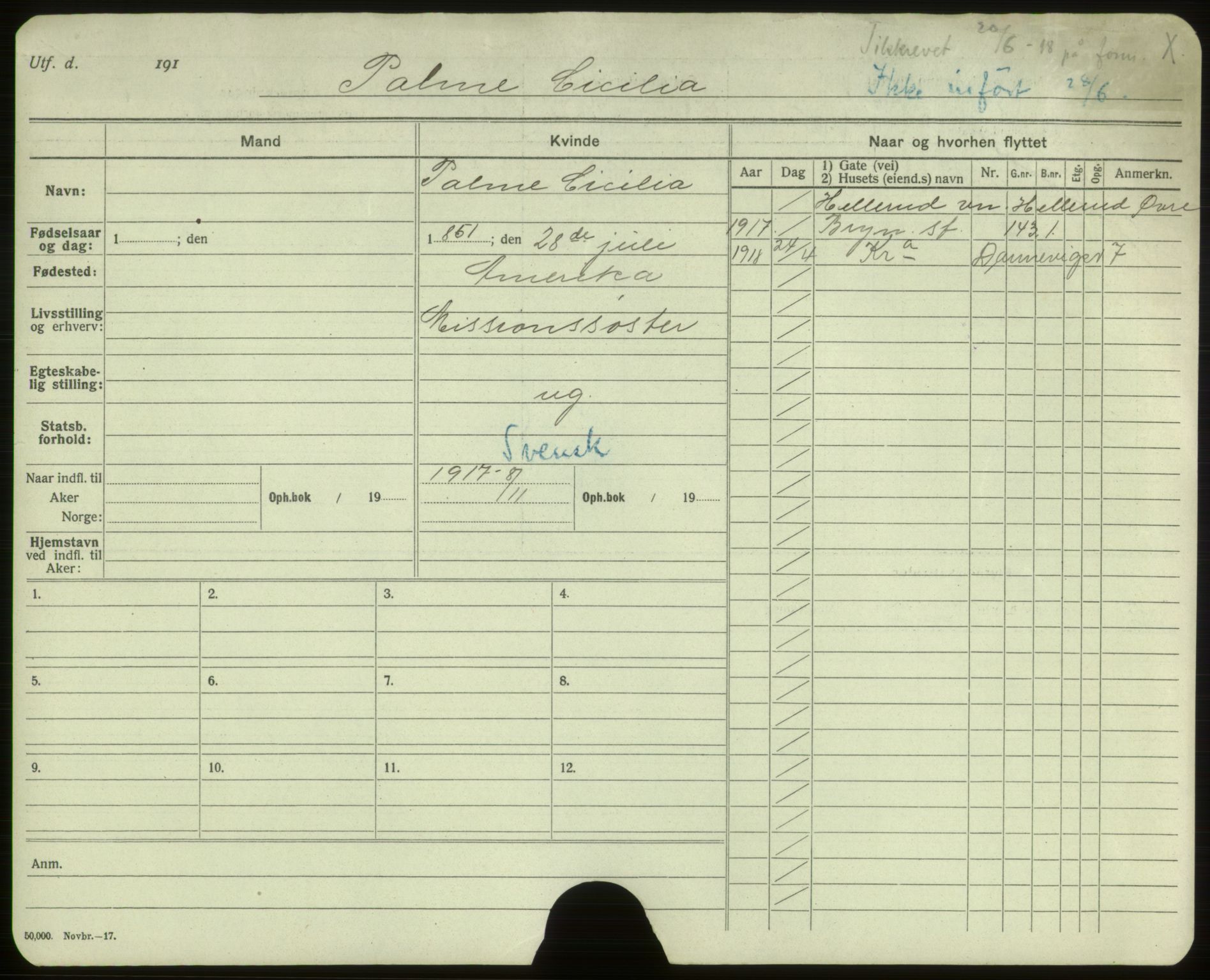 Oslo folkeregister, Registerkort, AV/SAO-A-11715/F/Fa/Faa/L0009: Kvinner, 1917-1922, s. 8