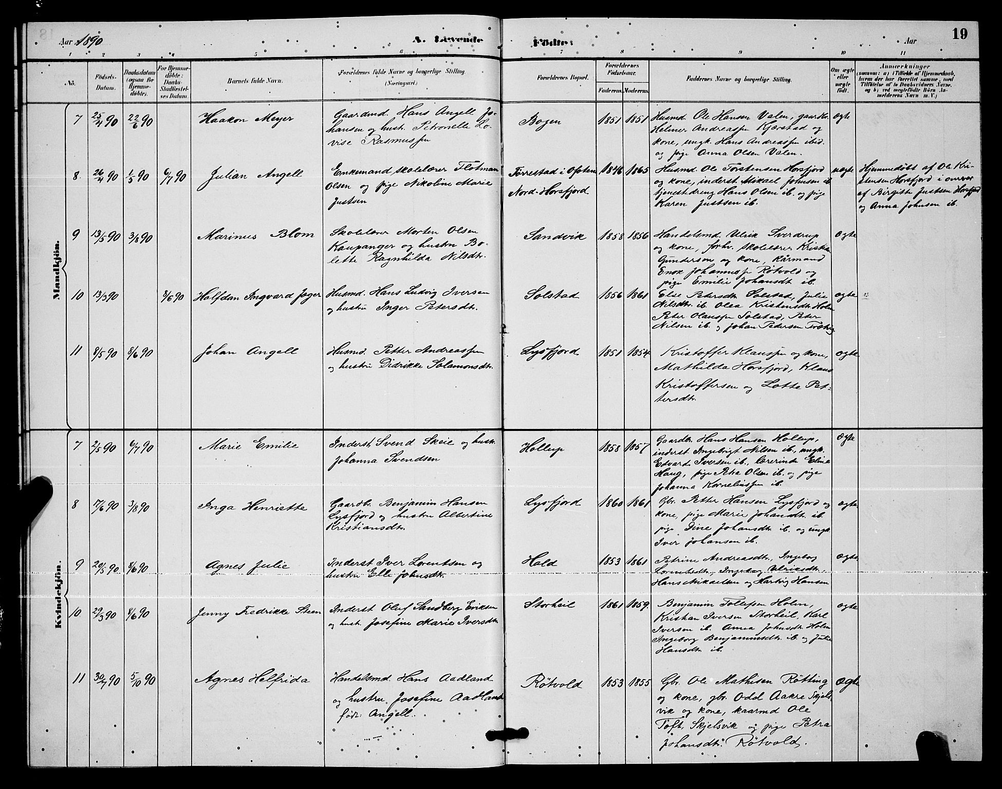 Ministerialprotokoller, klokkerbøker og fødselsregistre - Nordland, SAT/A-1459/811/L0169: Klokkerbok nr. 811C01, 1884-1894, s. 19